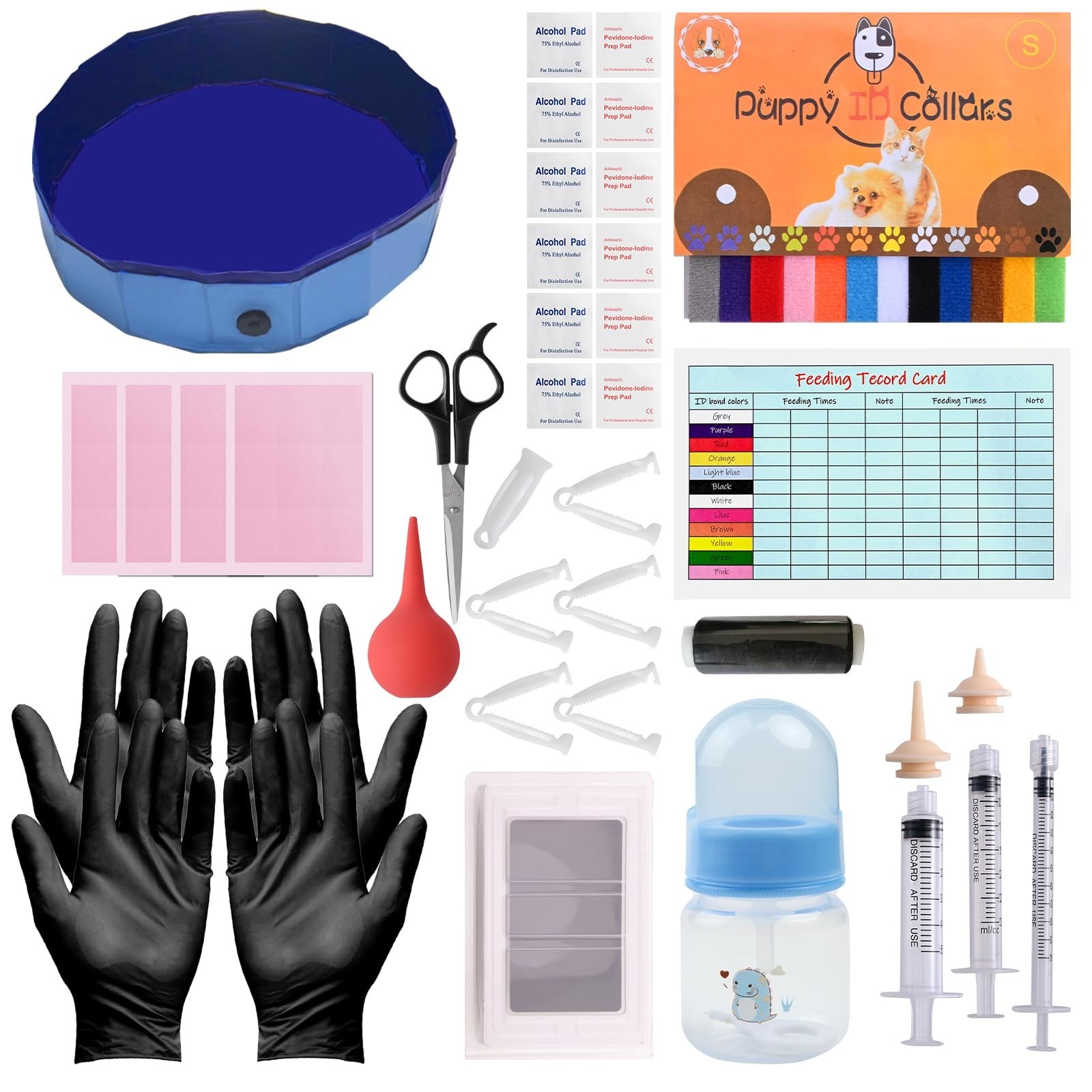 Whelping Kit for Puppies & Kittens – Birthing Supplies, Feeding Set & Collars