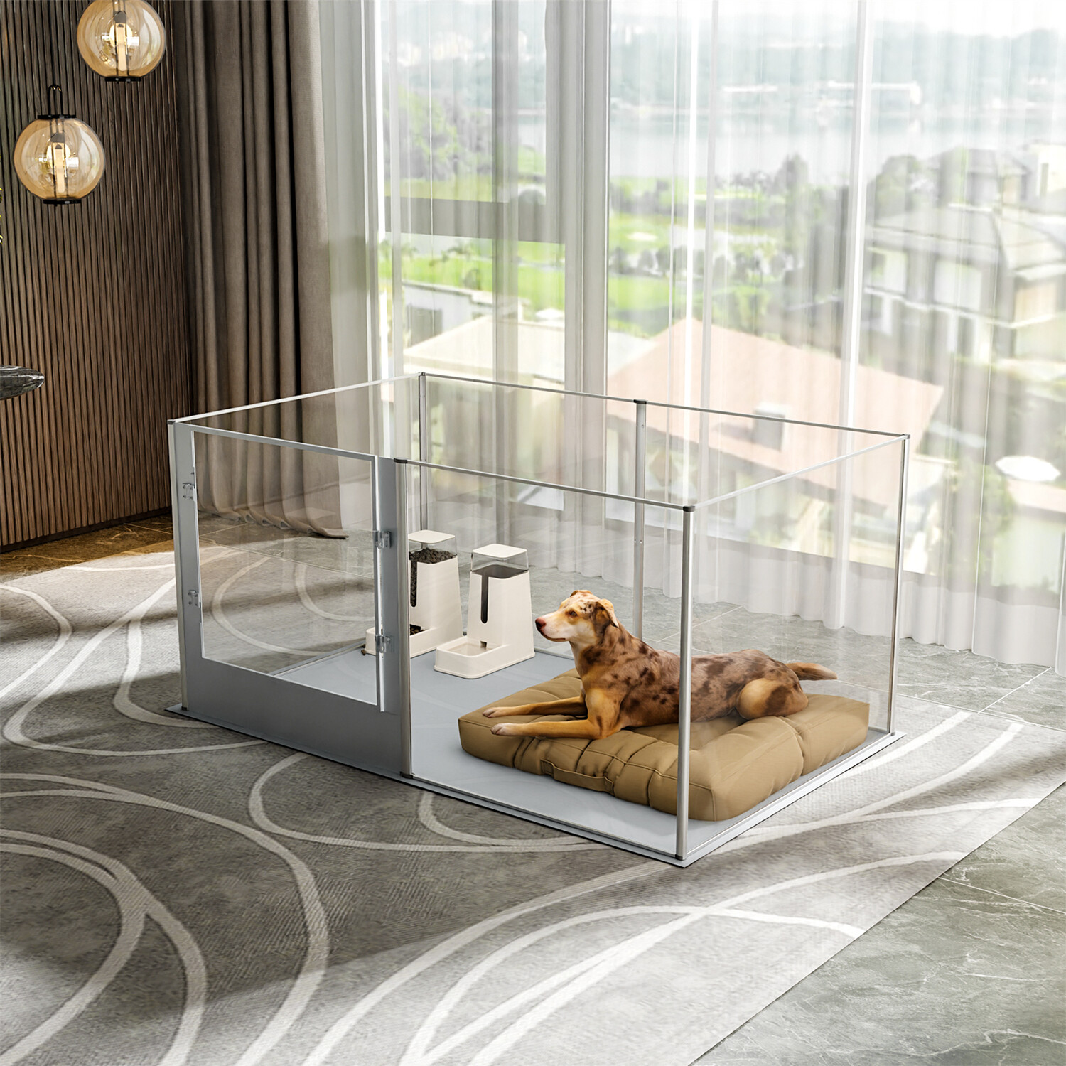 Tall Frame Indoor Pet Clear Acrylic Play Pen Waterproof Pad Puppy Fence Kennel