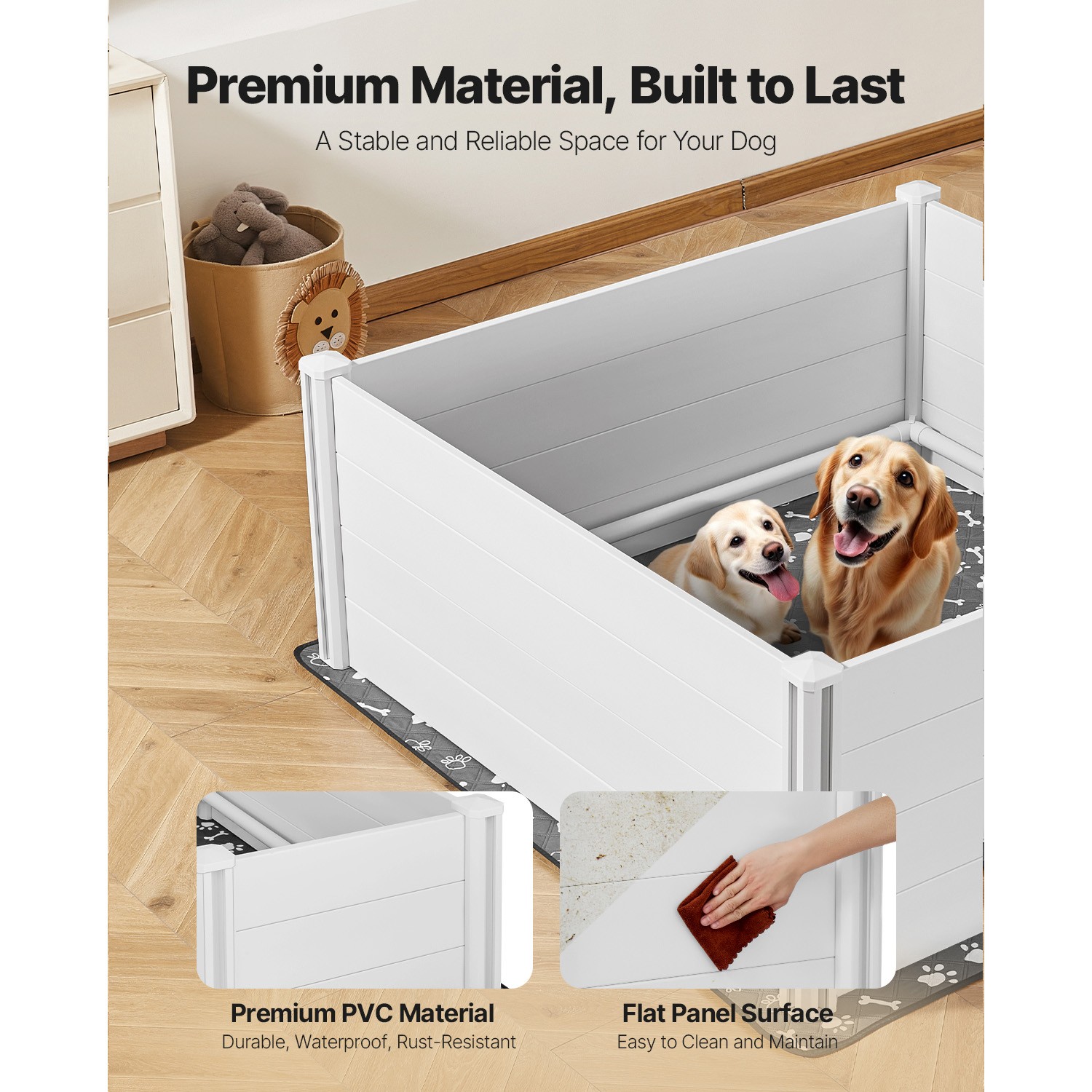 Dog Whelping Box 60x60x24 inch with Height Adjustable Door for Extra Large Dogs