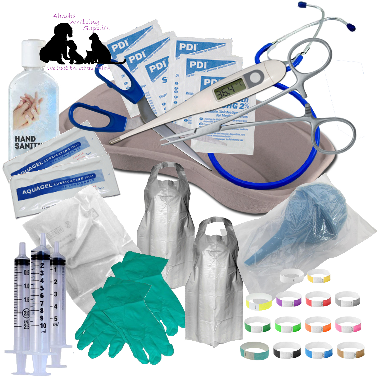 COMPLETE Essential Whelping Kit Forceps Aspirator Milk Feeding Syringe ID Collar