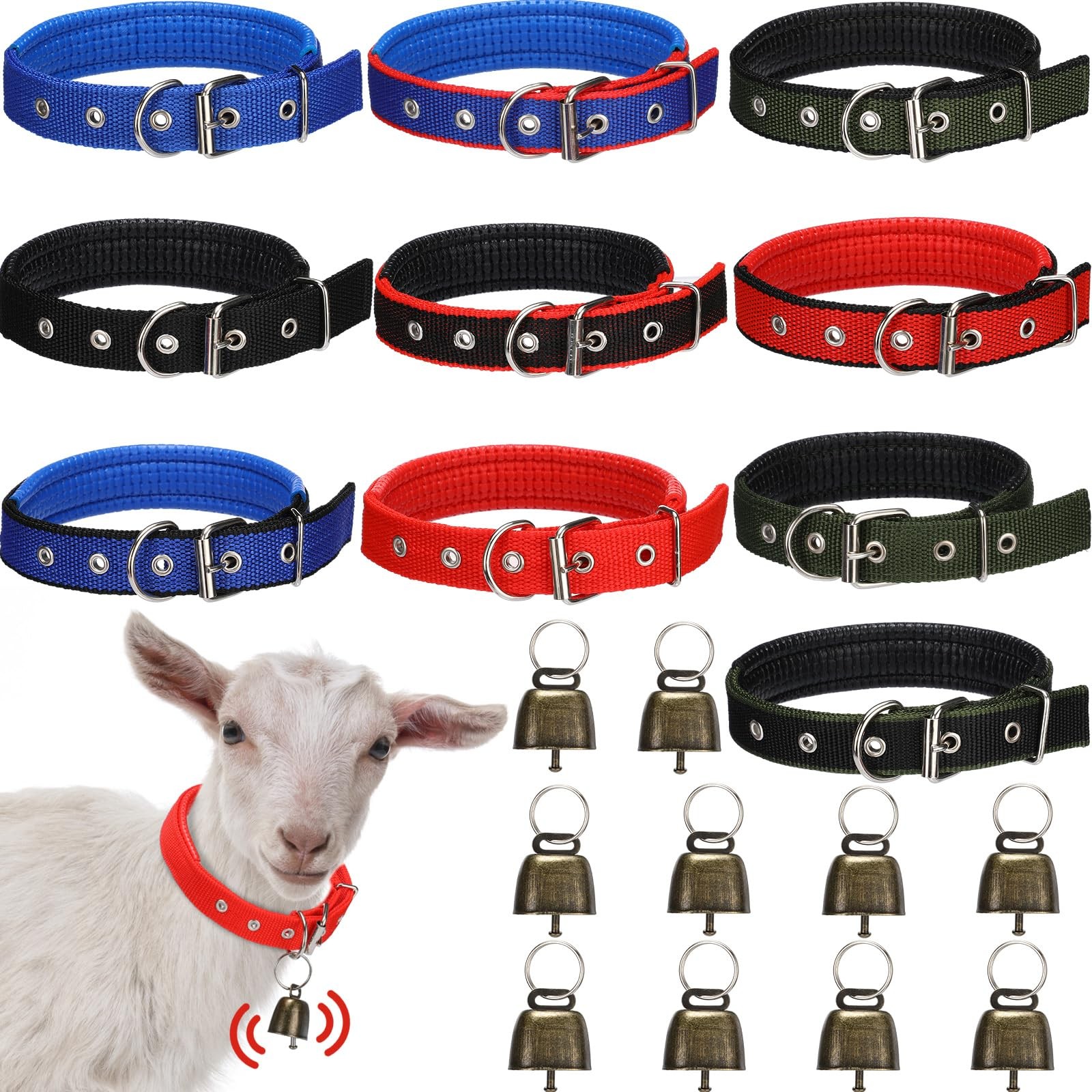 10 Sets Adjustable Small Goat Collars with Bells Cow Horse Sheep Copper Bronz…