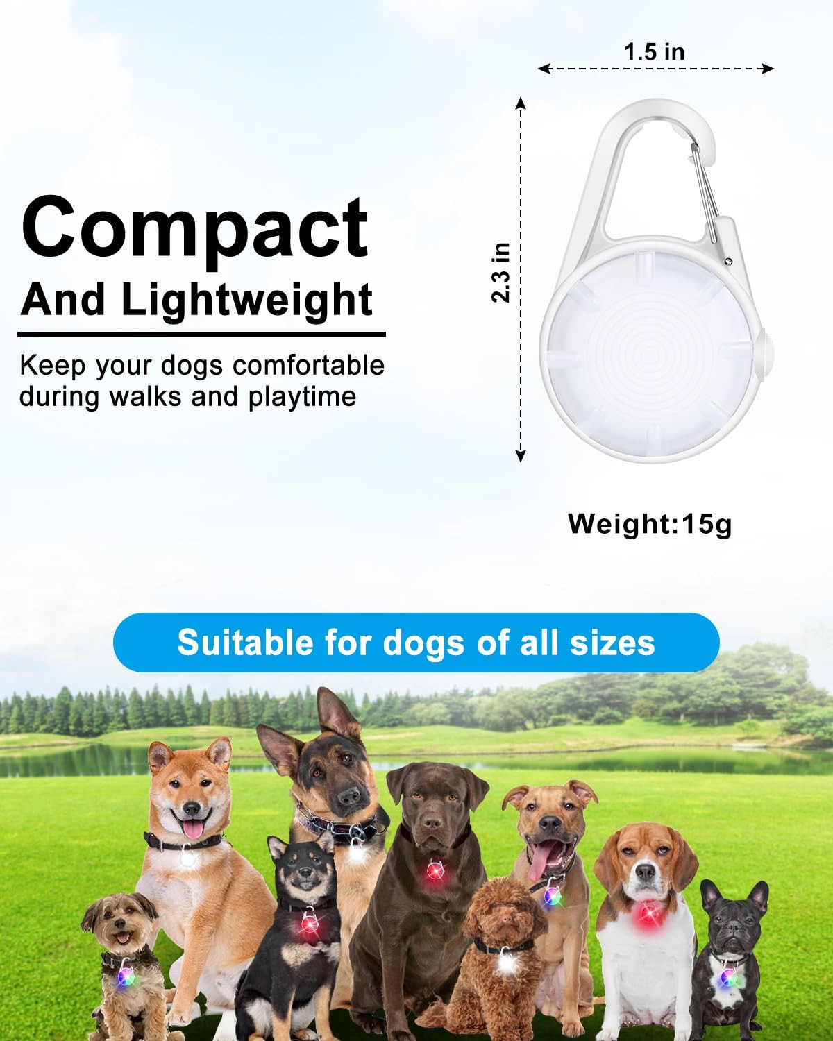 2 Pack Dog Collar Light, Rechargeable Lights for Night Walking E, White