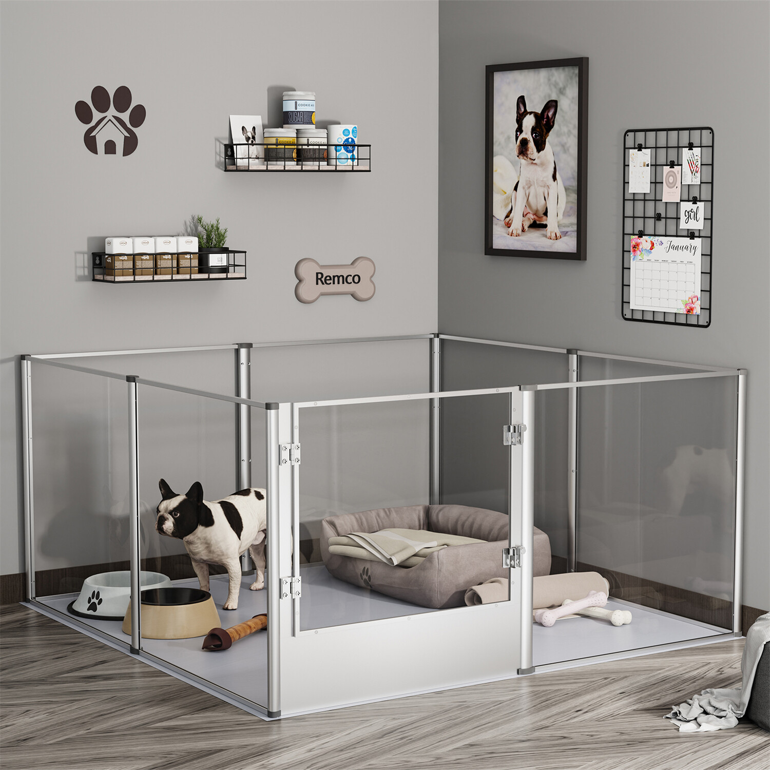 48 49 52 65in Long Dog Playpen Fence for Indoor Acrylic and Full Aluminum Frame