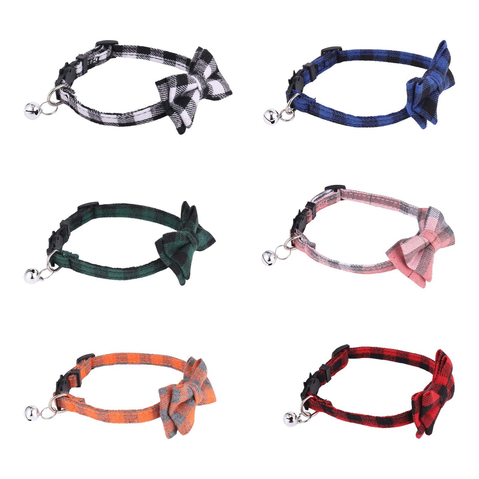 DragonflyDreams 6 PCS Cat Collars with Bow Tie and Bell,Cat Collars Plaid,Bre…