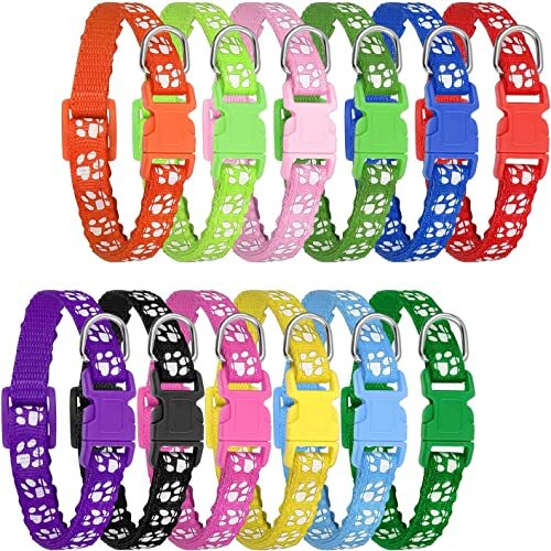 Nylon Adjustable Breakaway Litter Collars for Newborn Pets Dogs Cats, 12 Pack