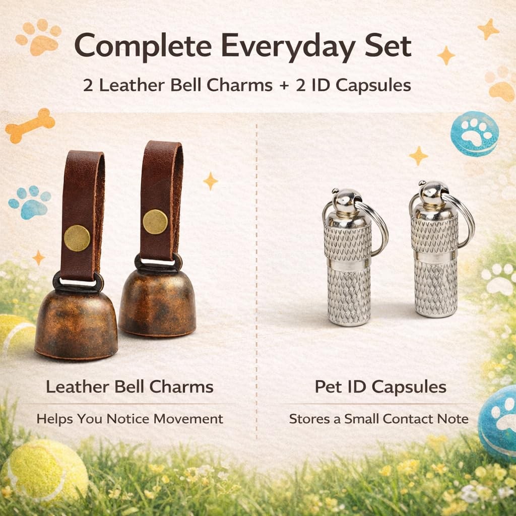 kcrygogo Leather Dog Collar Bell with Quick-Release Snap Buttons 2mm, Silver