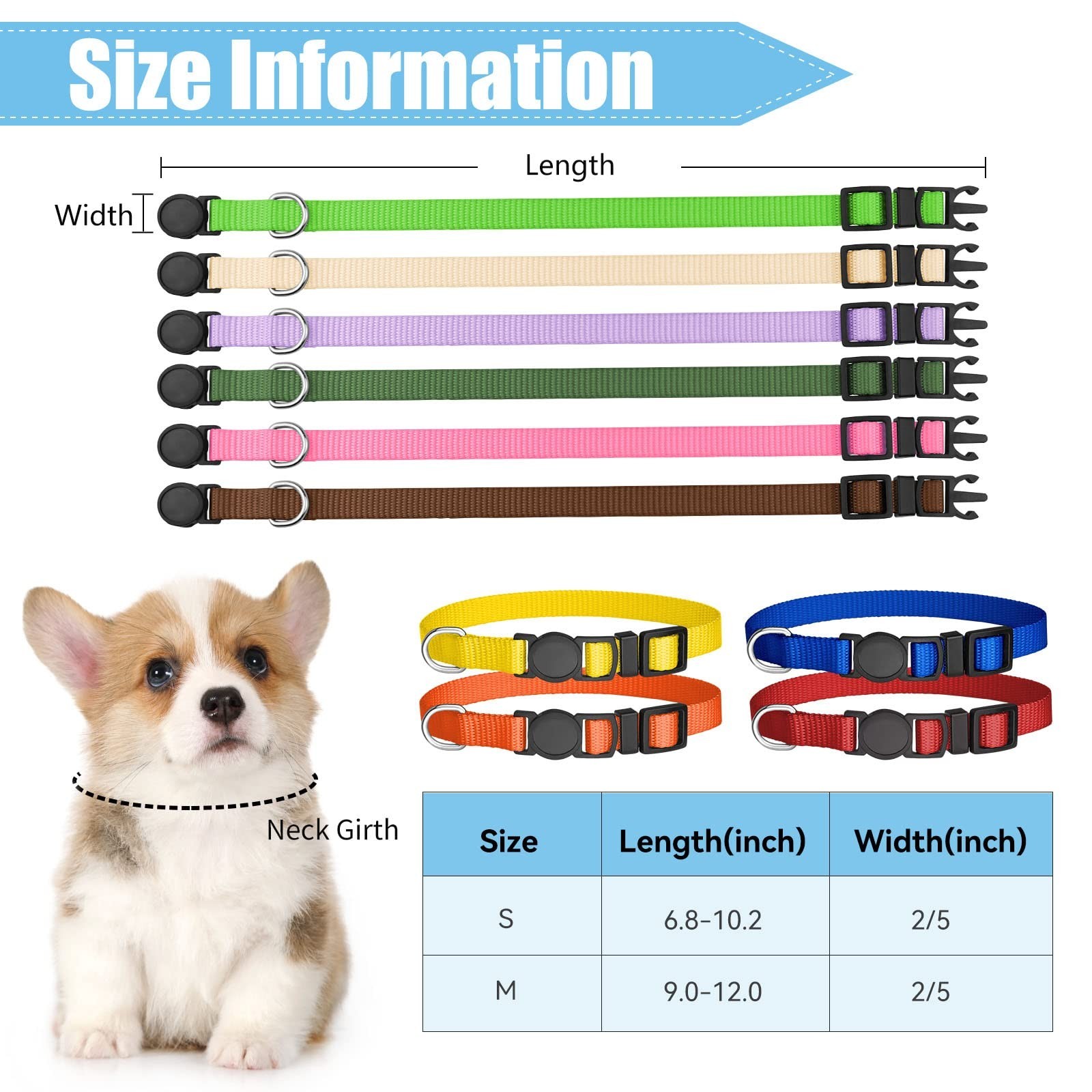 16 PCS Puppy Collars, Safety Buckle Collars for Litter Nylon Adjustable Puppy…