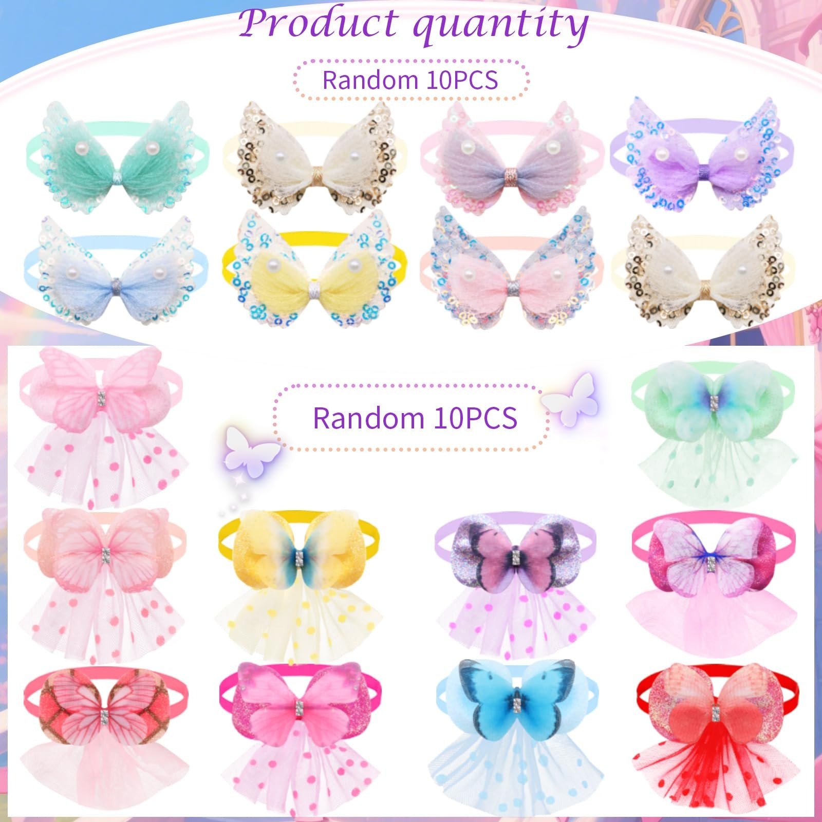 20Pcs Lace Pearl Dog Collars, Adjustable Butterfly Bowtie Pet Collars for Sma…