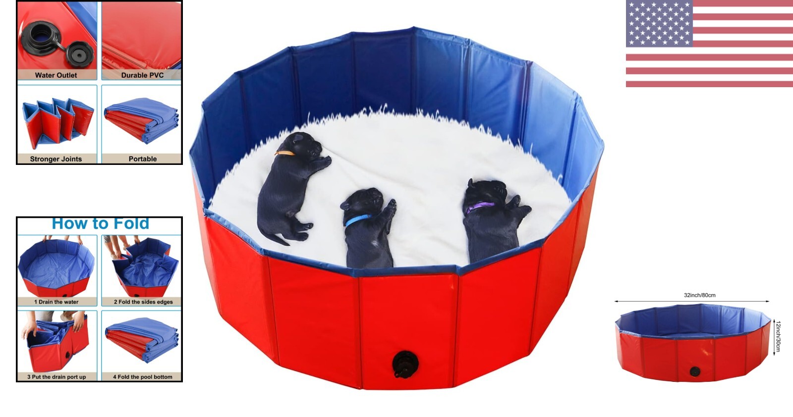 Sturdy Strong Portable Red Whelping Pool – Durable PVC – 32″ Dia.x12″ H
