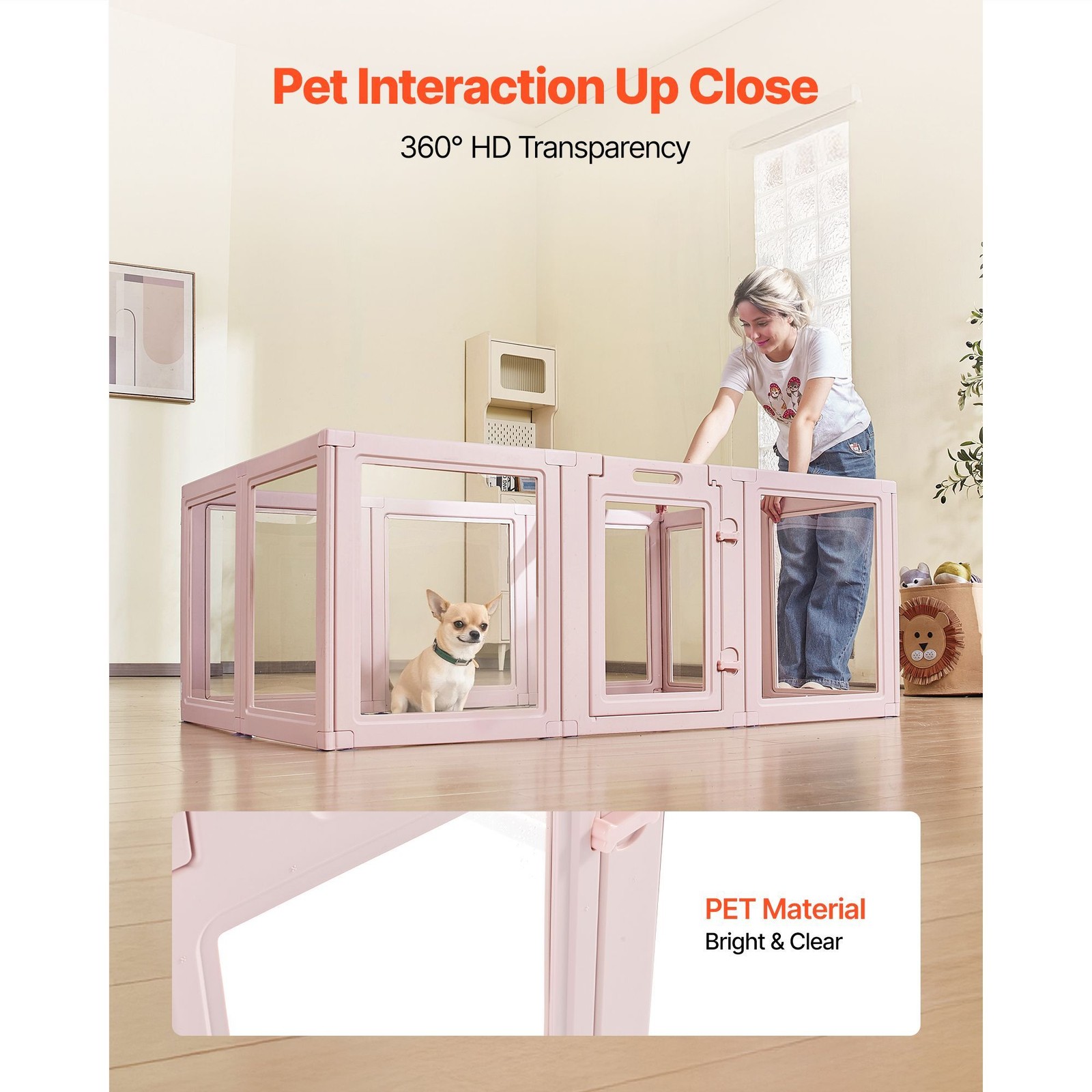 Plastic Dog Whelping Pen with Windows, 60x39x23 in, Waterproof Puppy Playpen