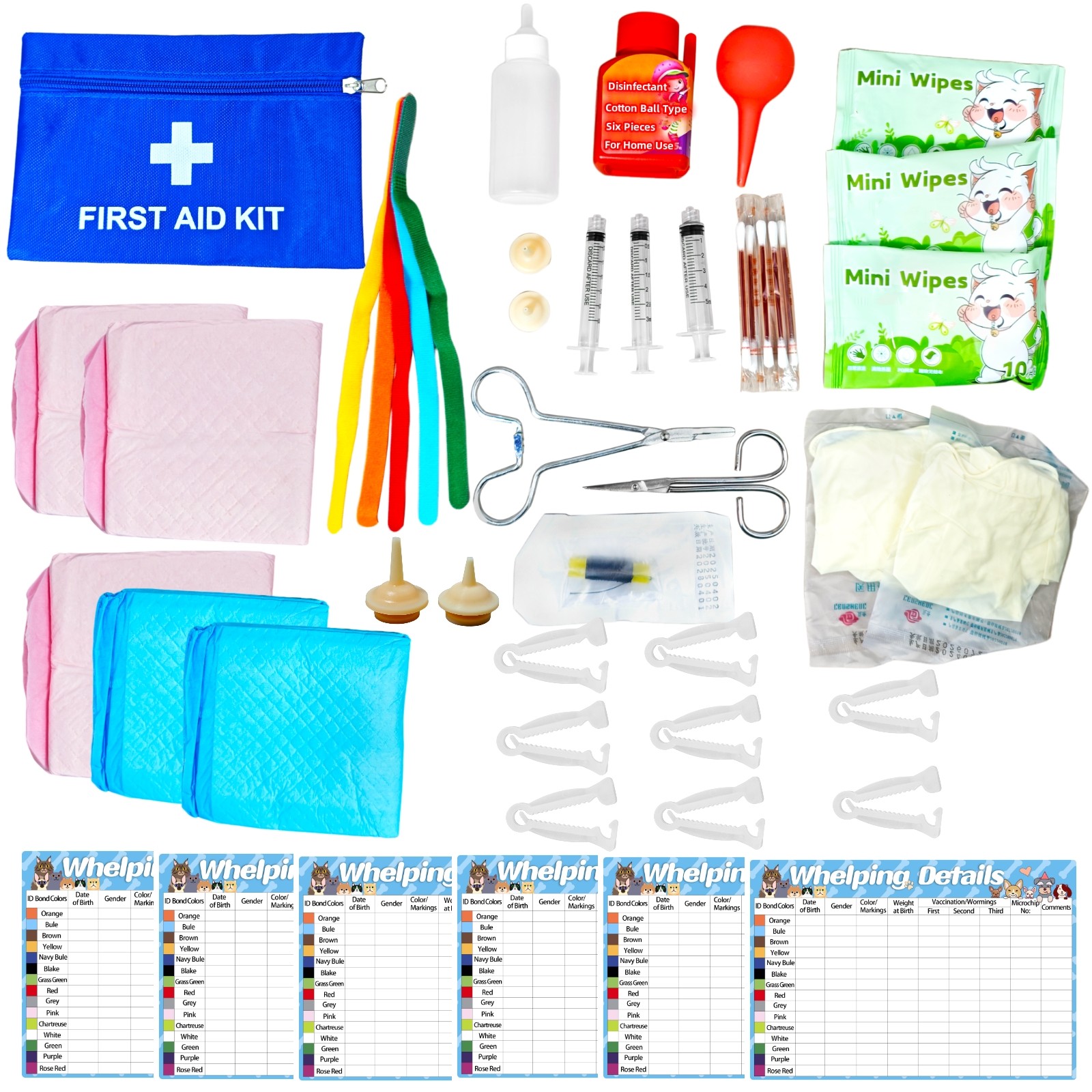 48 Pcs Professional Pet Whelping Supplies Starter Kit for Birth for Dogs & Cats