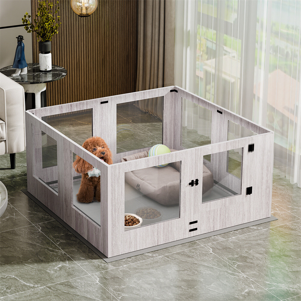 Whelping Box with Waterproof Pad Heavy Duty Dog Puppy Pen Clear Acrylic Pet Cage