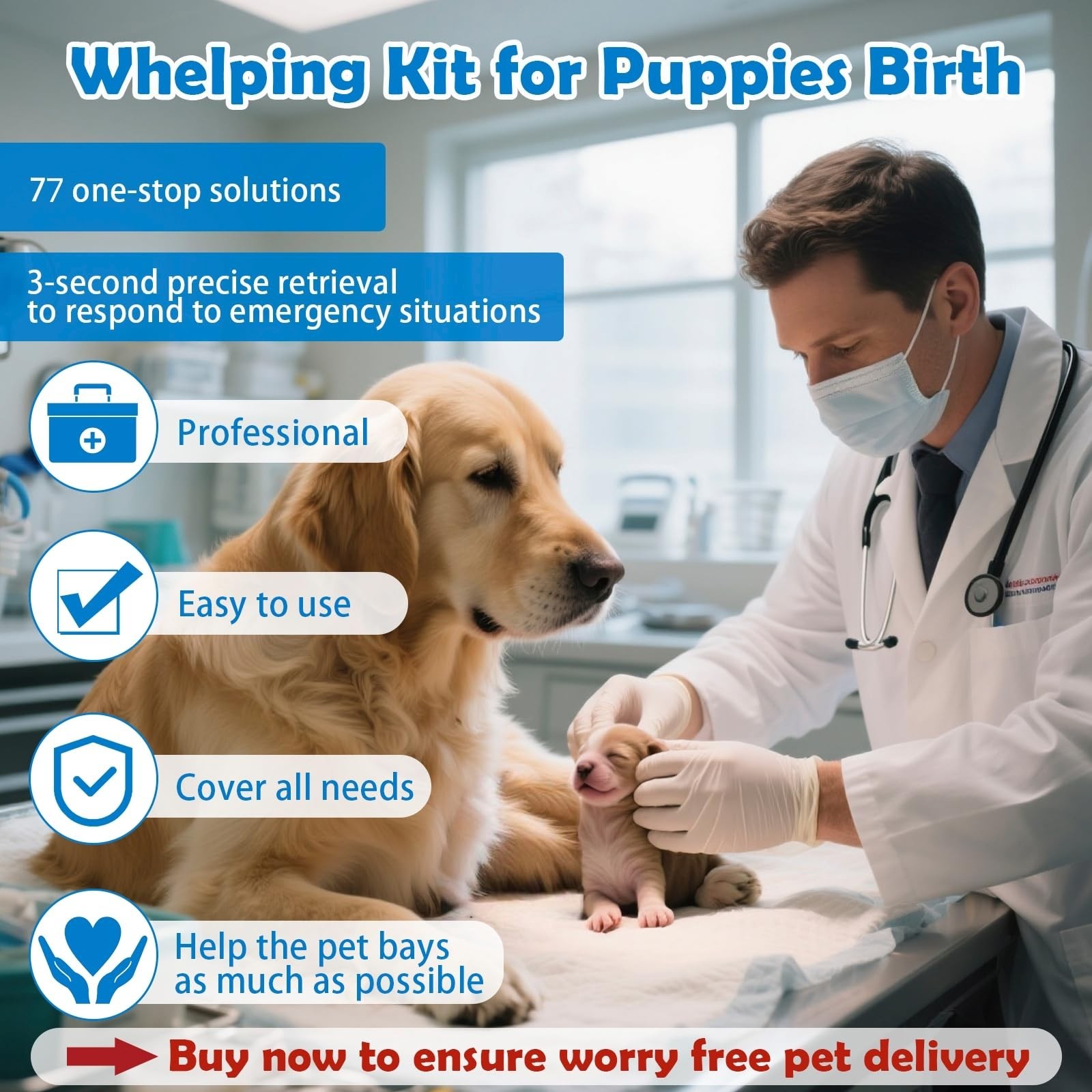 Whelping Kit for Puppies & Kittens – 77-Piece Birthing Essentials & Feeding Supp