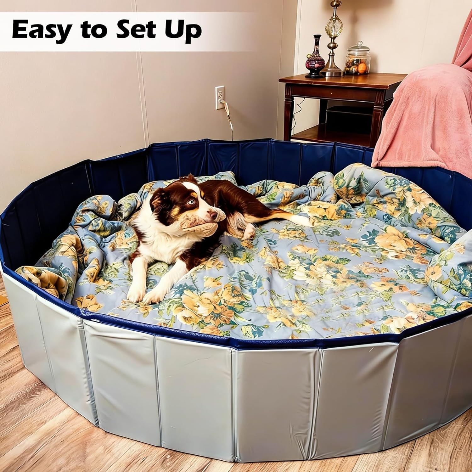 Grey 63″ Diameter Dog Whelping Box for Puppies – Heavy-Duty PVC Whelping Pen