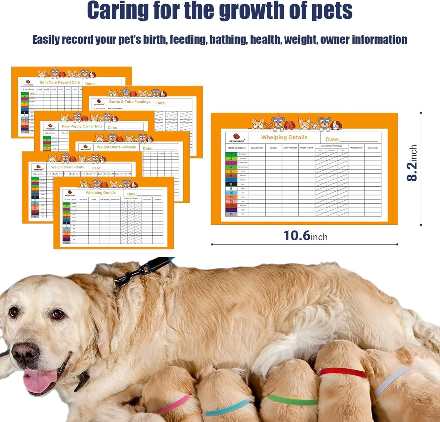 Complete Whelping Kit for Newborn Puppies and Kittens – 6 Charts & 15 ID Collars
