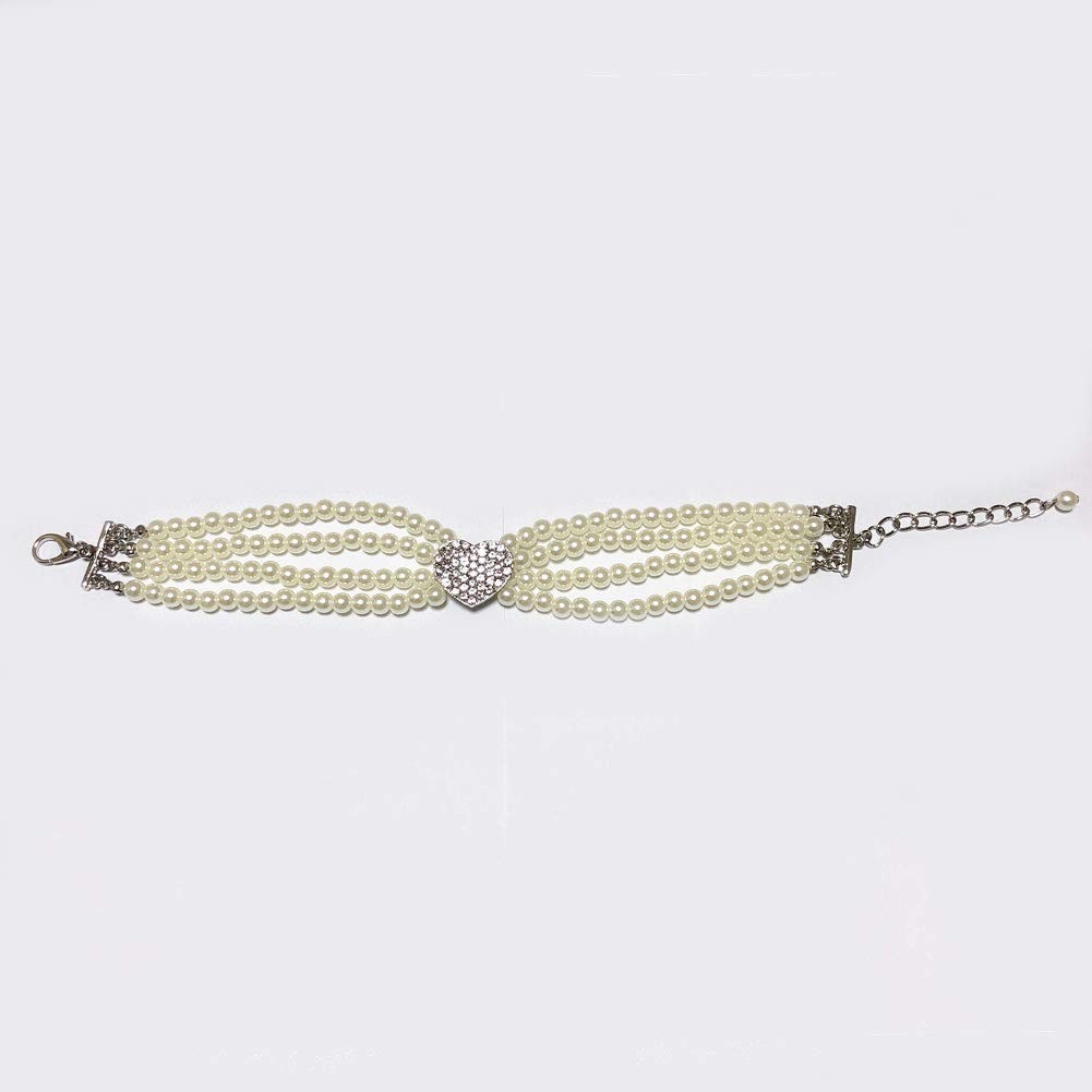PETFAVORITES Dog Pearls Necklace Jewelry 10-12 Inch (Pack of 1), White Heart