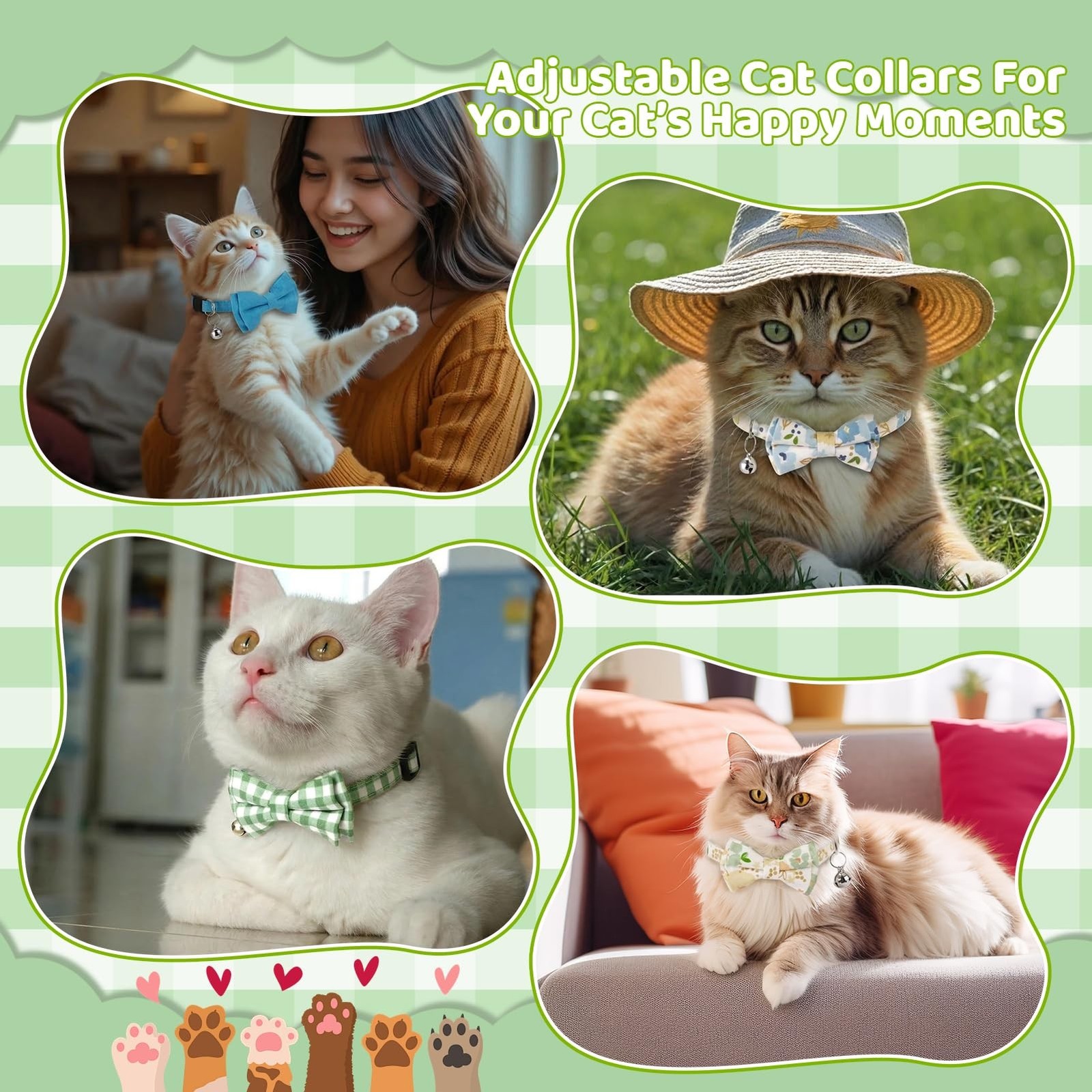6 PCS Cat Collars with Bow Tie and Bell,Cat Collars Plaid,Breakaway Adjustabl…