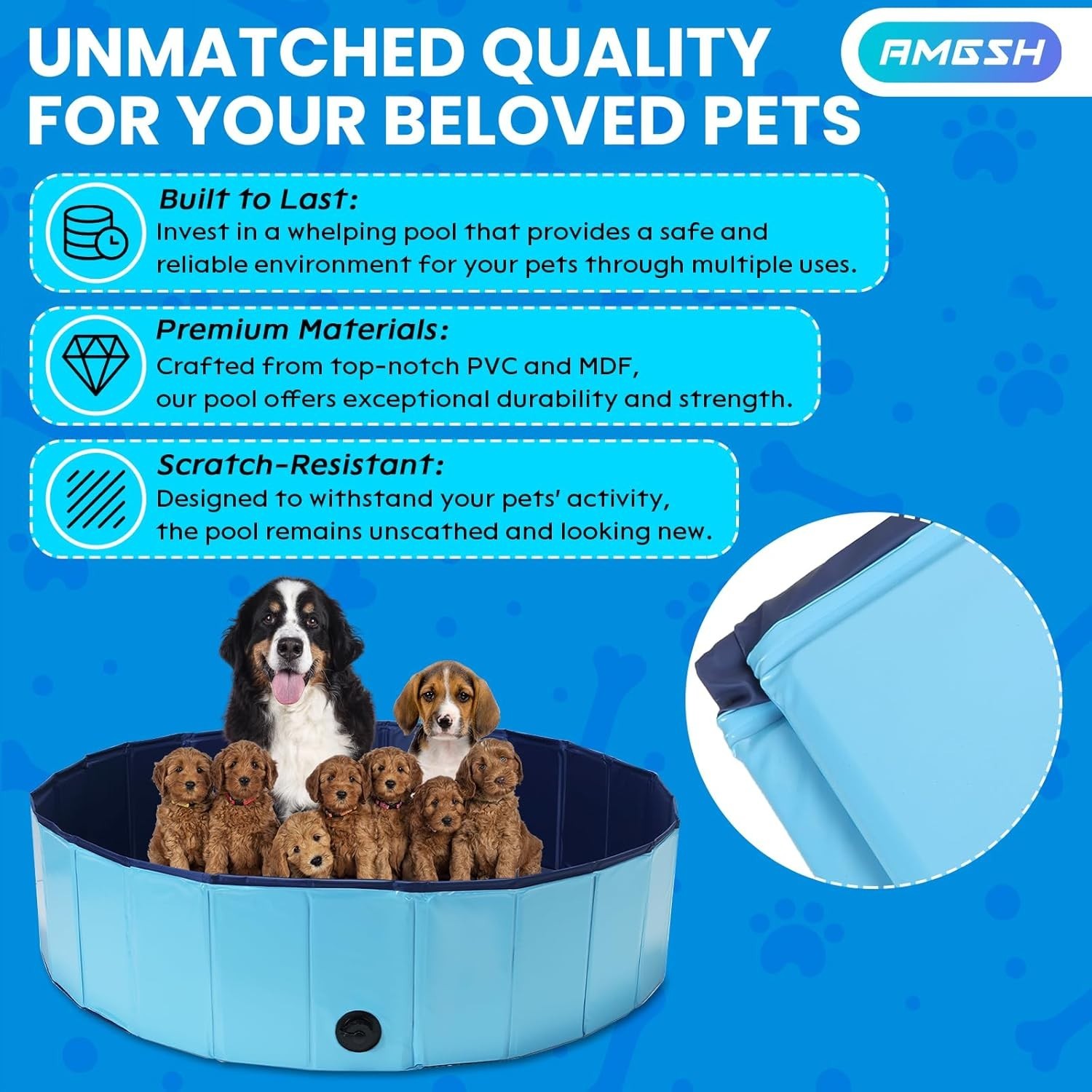 Large Dog Whelping Box 47.2Inch Foldable PVC Pool for Puppies Bath Tub