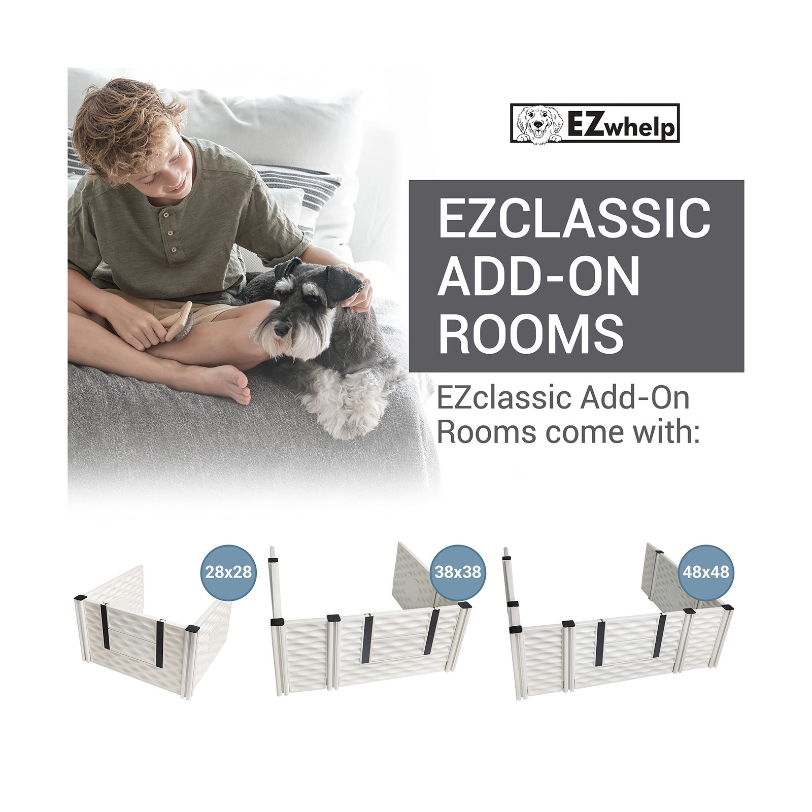 EZwhelp EZclassic Add-On Room 3-Wall Gates for Indoor Whelping Box, Extension…