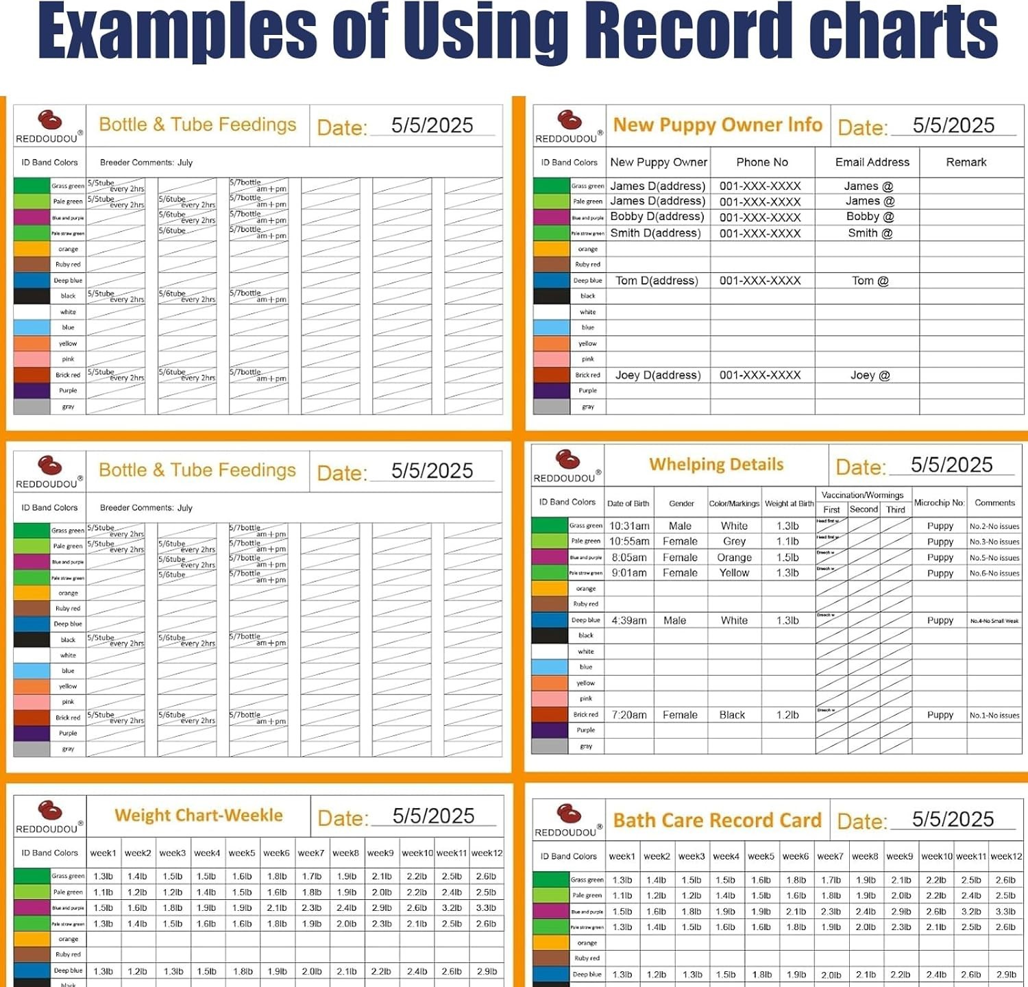 Complete Whelping Kit for Newborn Puppies and Kittens – 6 Charts & 15 ID Collars