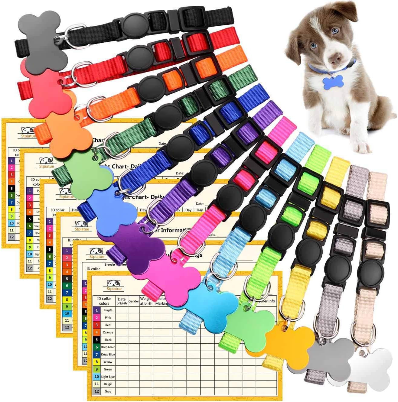 Upgraded Puppy Collars for Litter Puppy ID Collars Whelping Supplies Soft Nylon