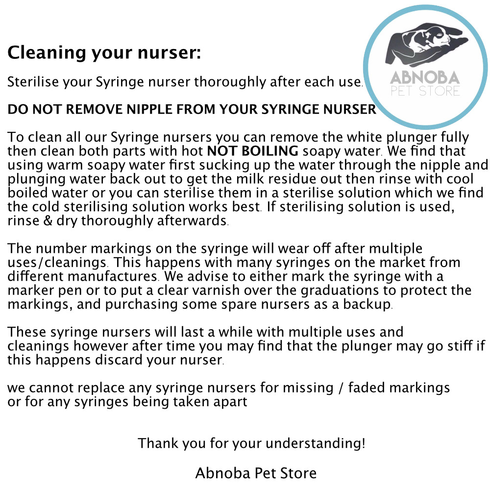 Syringe Milk Nursers with / without pre-made Hole All Size Puppy Kitten Whelping