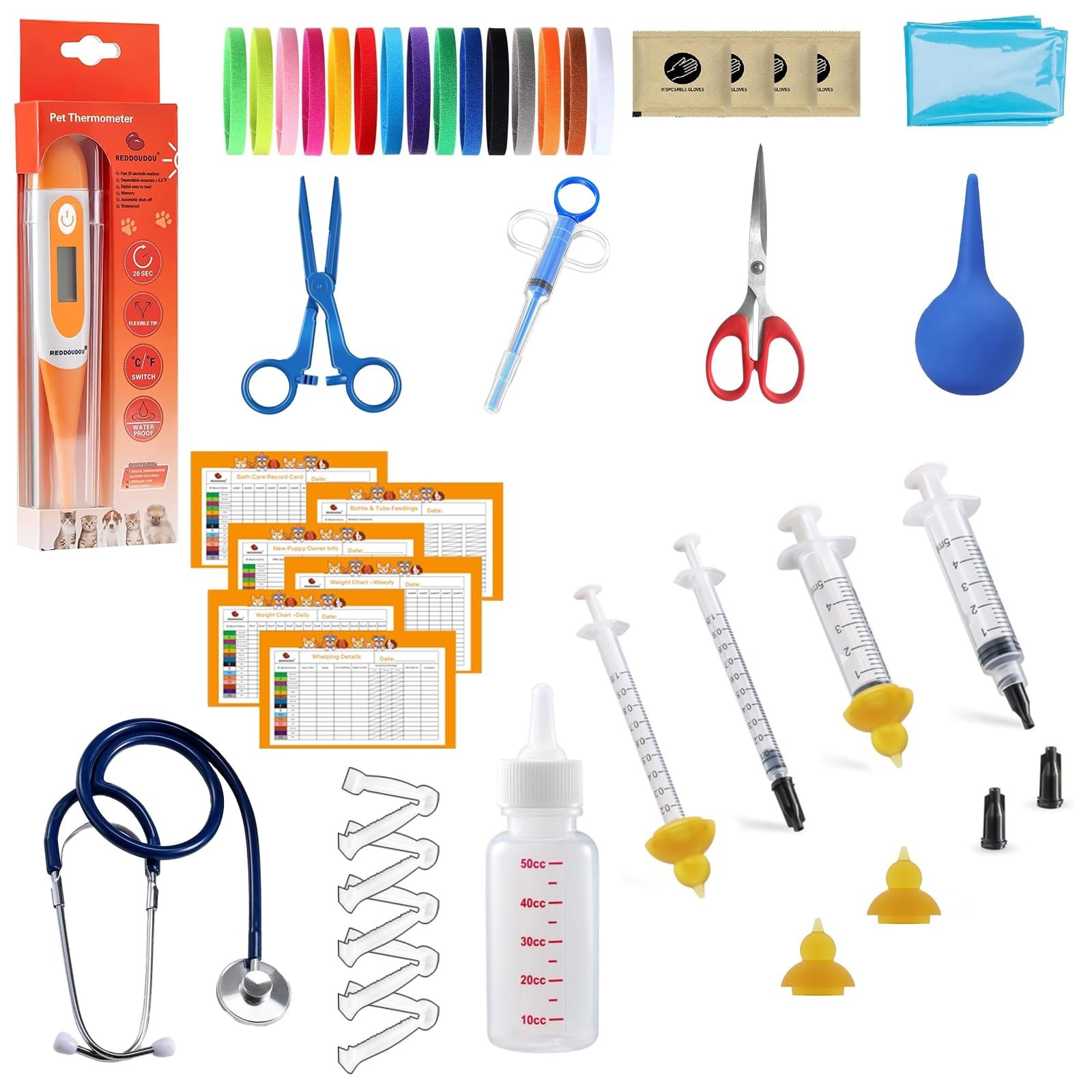 Complete Puppy & Kitten Whelping Kit – Feeding Bottle, Stethoscope, Scissors & M