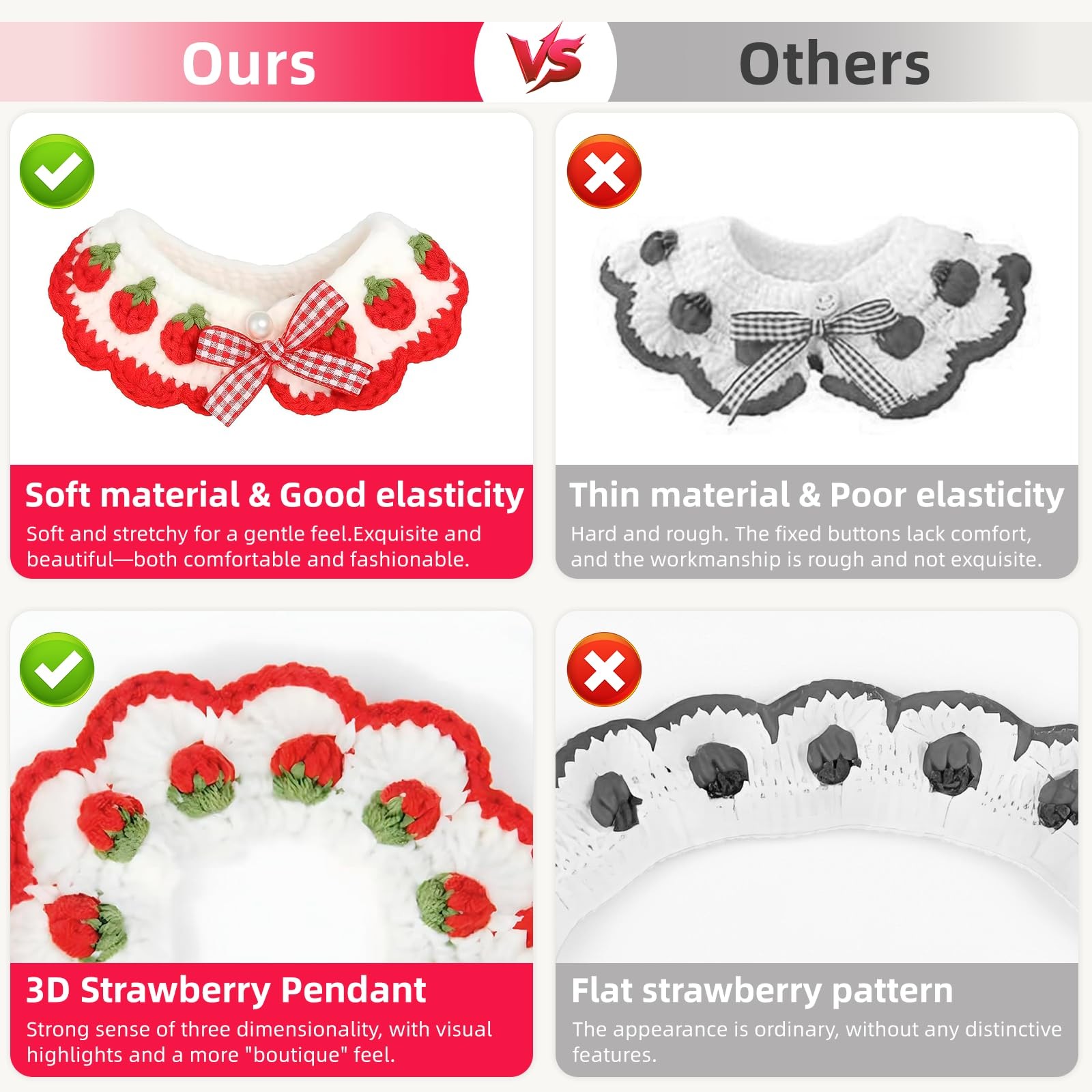 White Cat Kitten Collar Breakaway Cute Bow Tie Strawberry Pattern Neck 23 Inch