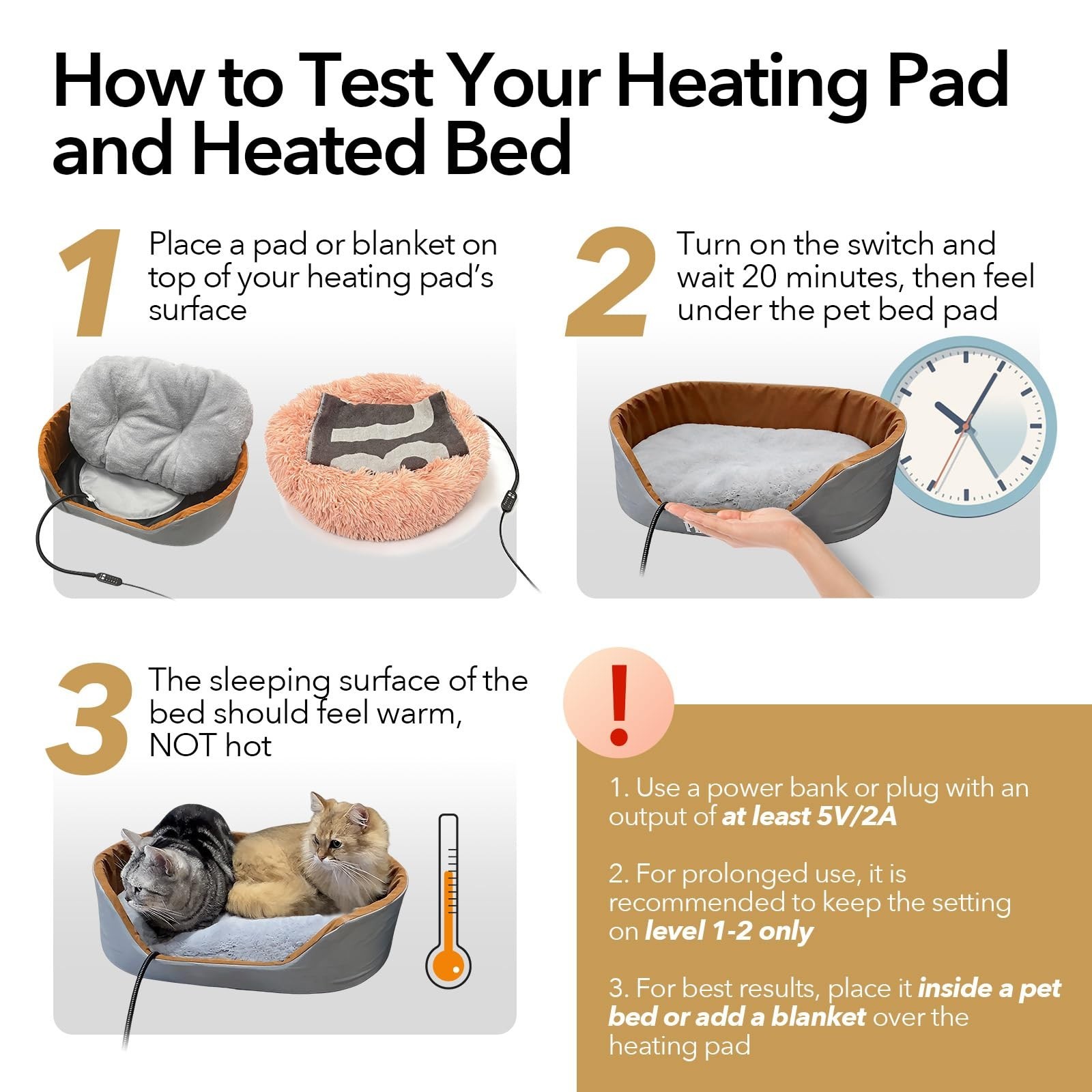 USB Pet Heating Pad – Turns Any Pet Bed Heated (Use Inside Bed), 5V/2A Req