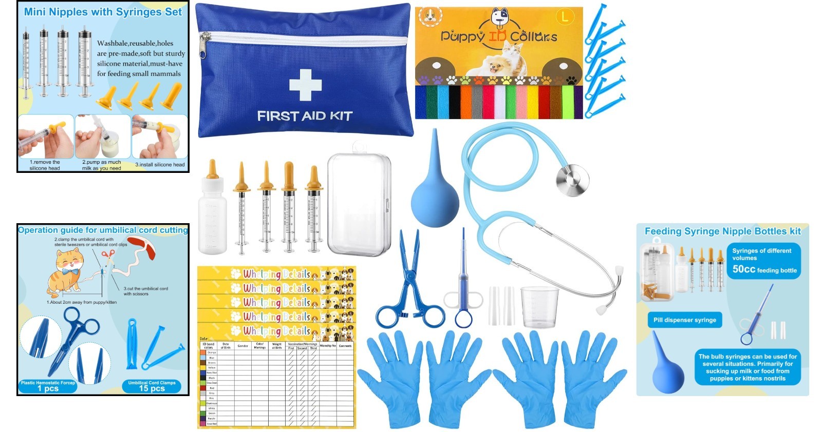 48-Piece Veterinary Approved Puppy Whelping Kit with Feeding and Care Essentials