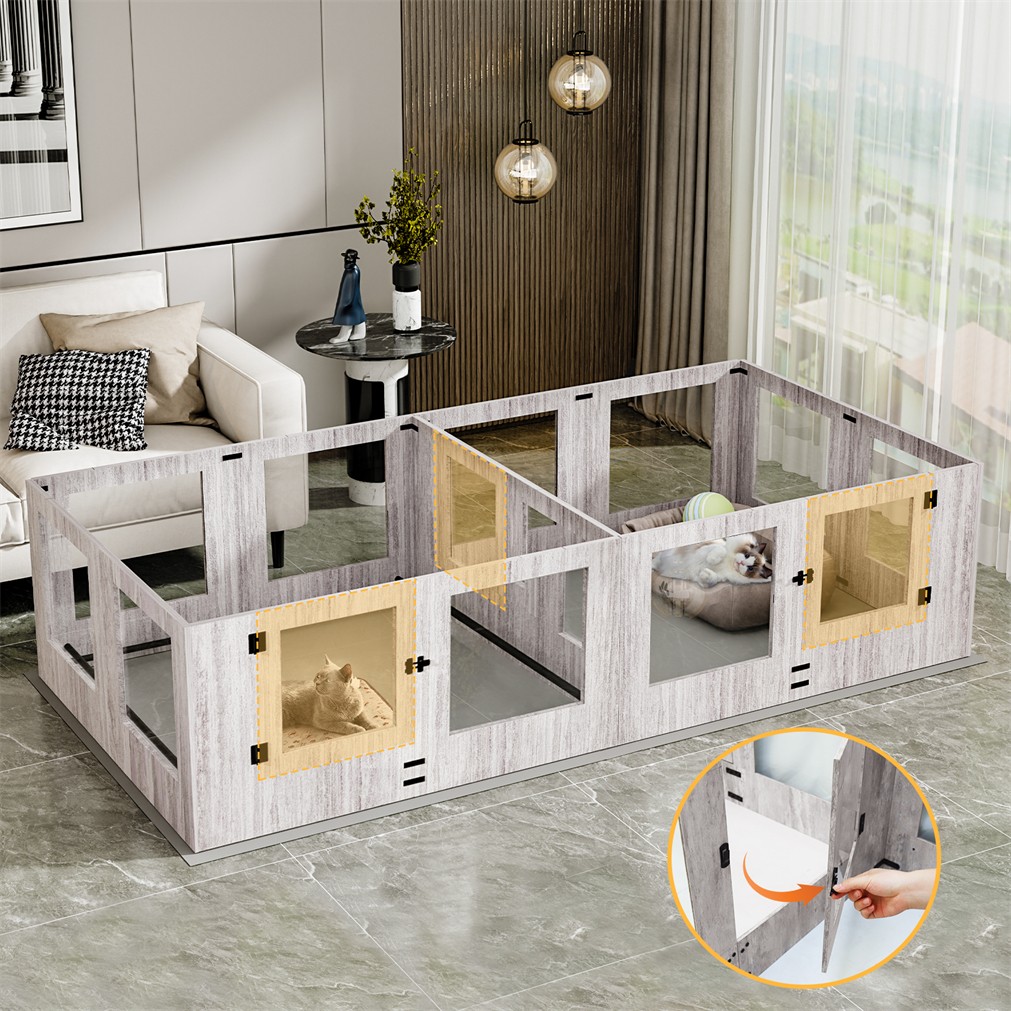 24” T Dog Cat Pen/ Whelping Box Fence Transparent Playpen Indoor Dog House
