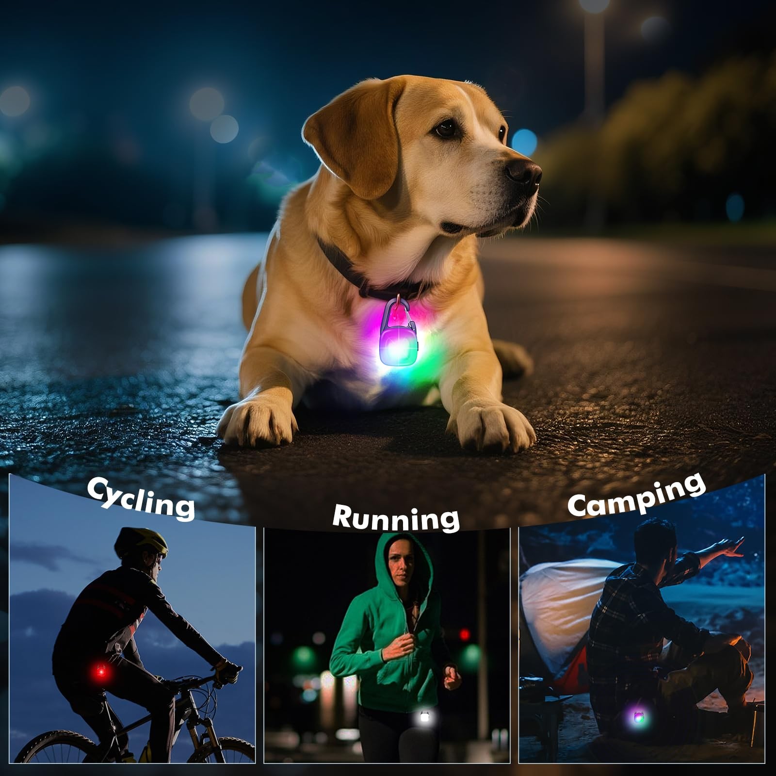 Dog Lights for Night Walking,2 Pack LED Rechargeable Safety White Red RGB