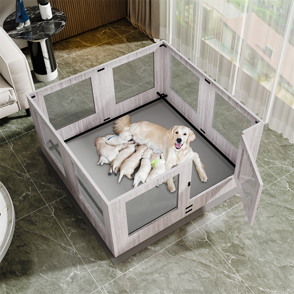 Whelping Box with Waterproof Pad Heavy Duty Dog Puppy Pen Clear Acrylic Pet Cage
