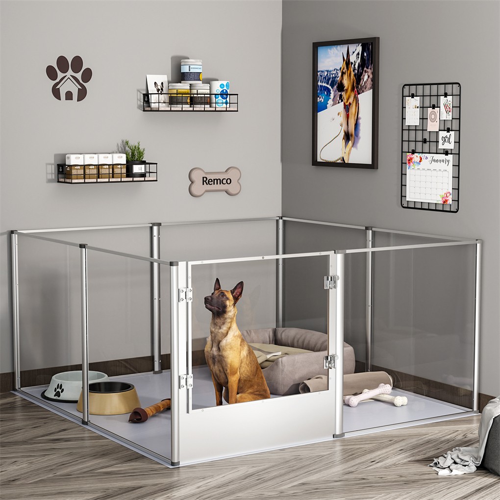 XL Panels Acrylic Dog Playpen Fence Deep Pet Whelping Box Lockable Enclosure Bed