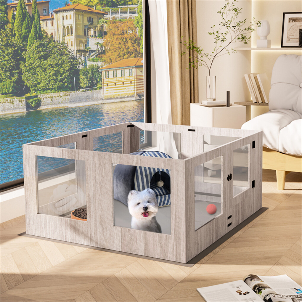 XL Safest Tempered Glass Dog Whelping Pen Box Shatter-proof Playpen Exercise Box