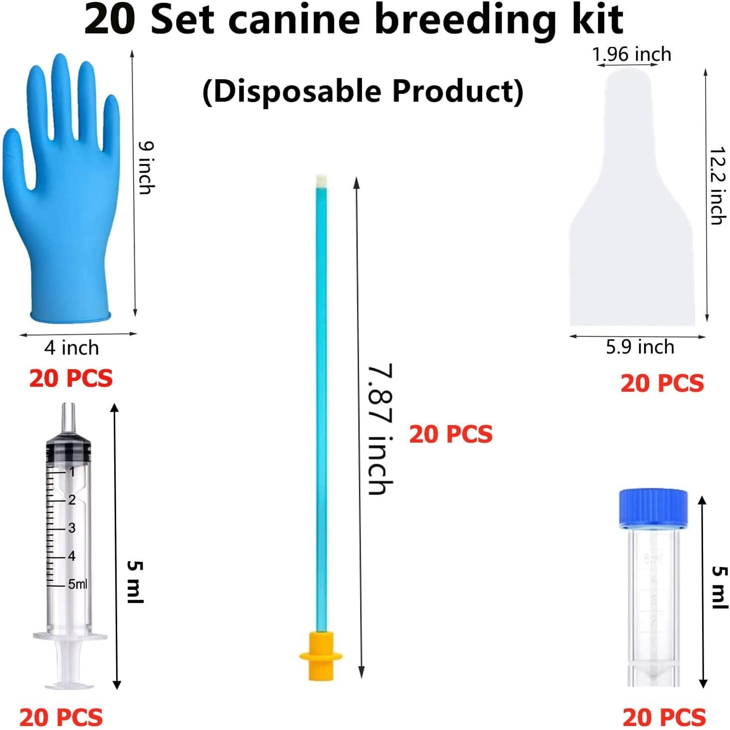 Durable 20 Set Dog Artificial Insemination Kit – Effective Canine Breeding Tools