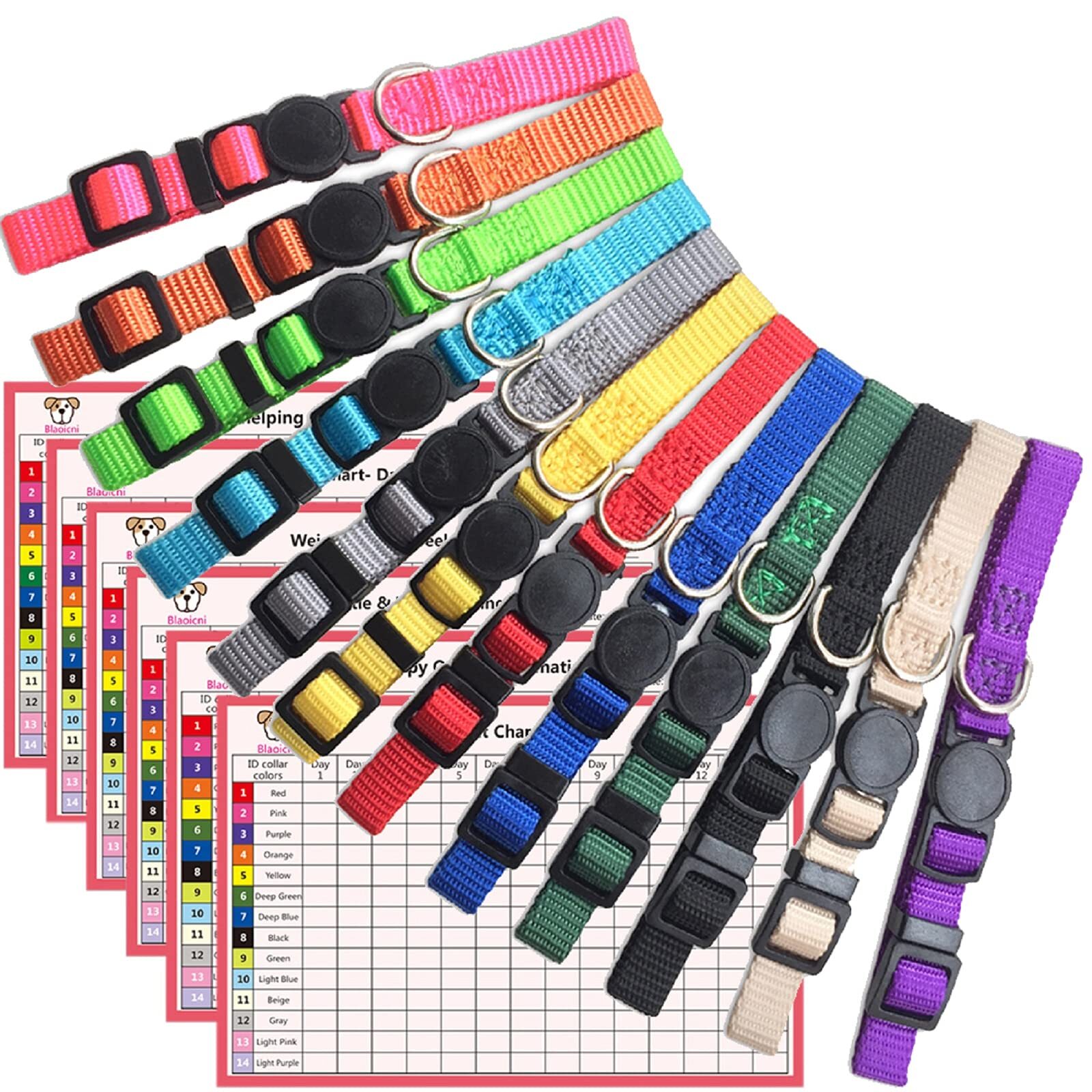 Nylon Adjustable Breakaway Litter Collars for Newborn Pets Dogs Cats, 12 Pack