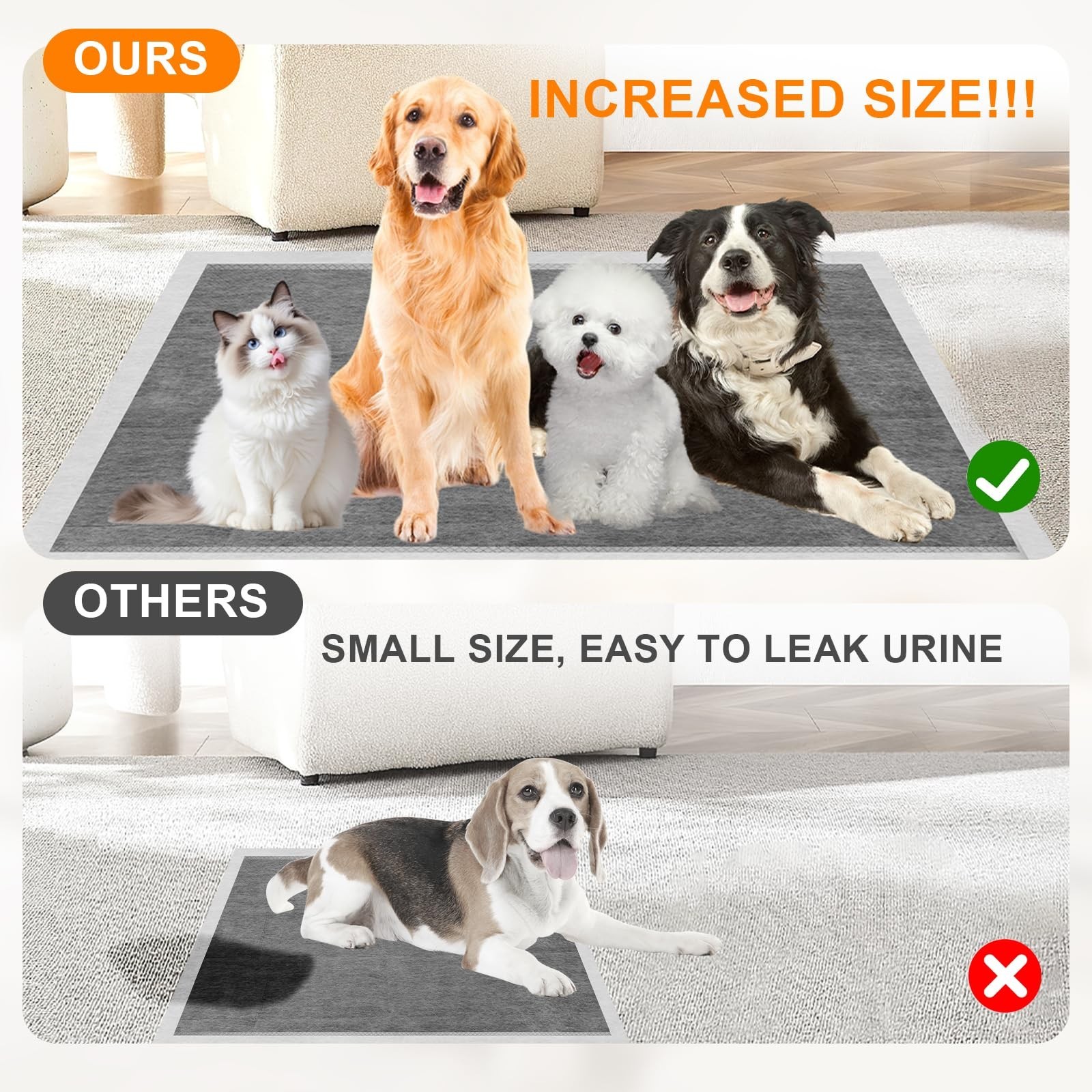 Charcoal Puppy Pads 36″×51″, Ultra-Large Carbon Pee Pads for Dogs, Odor-Con