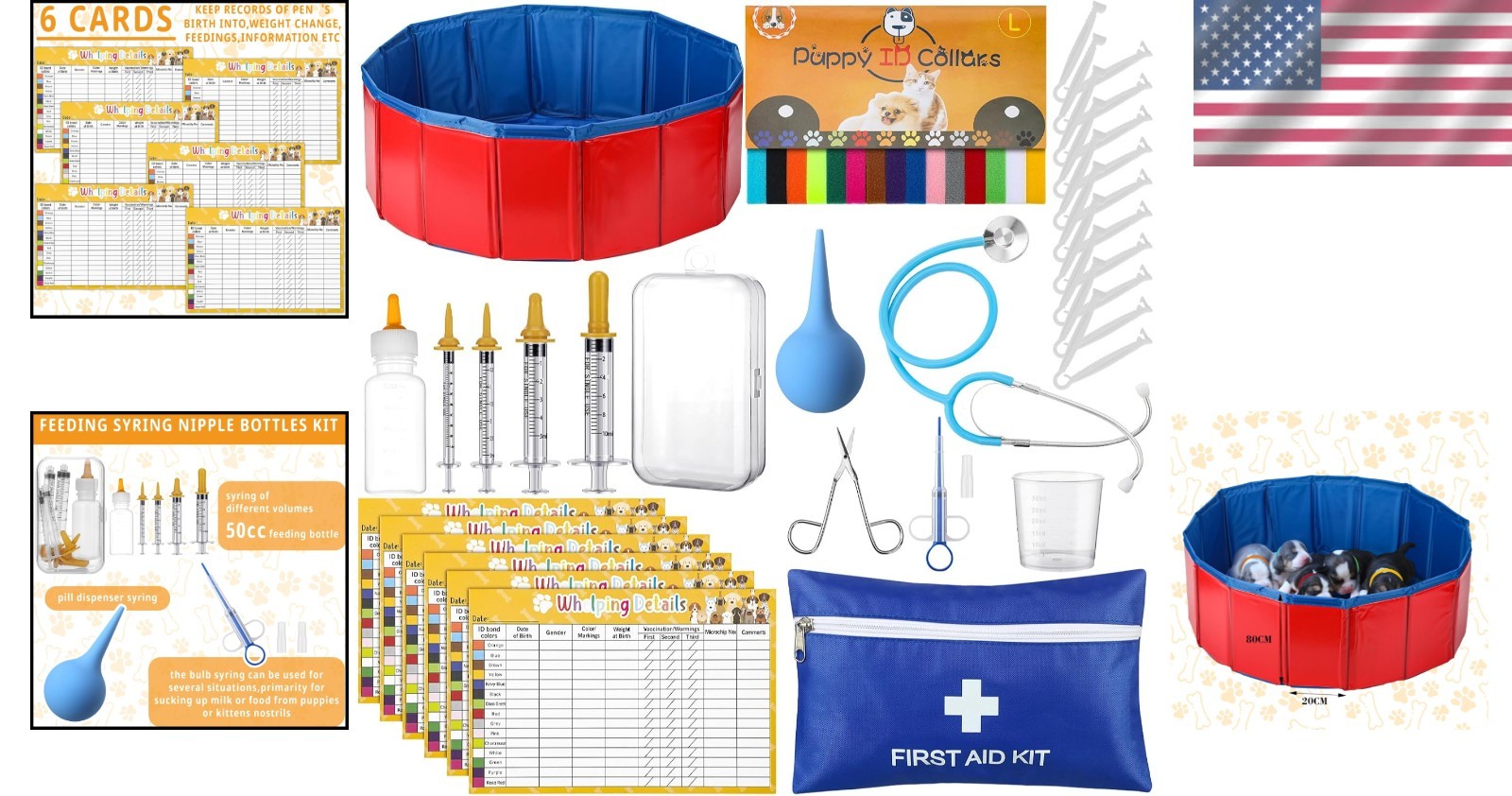 Whelping Box with Essential Puppy Care Items