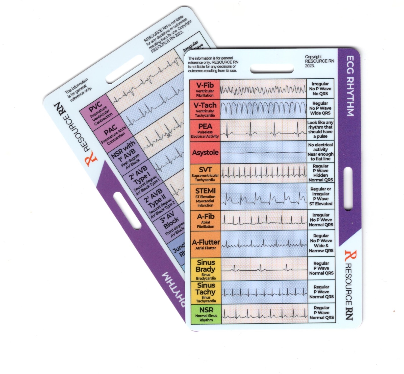 EKG Rhythm Interpretation Badge Card Quick Reference Guide ECG/EKG Rhythms