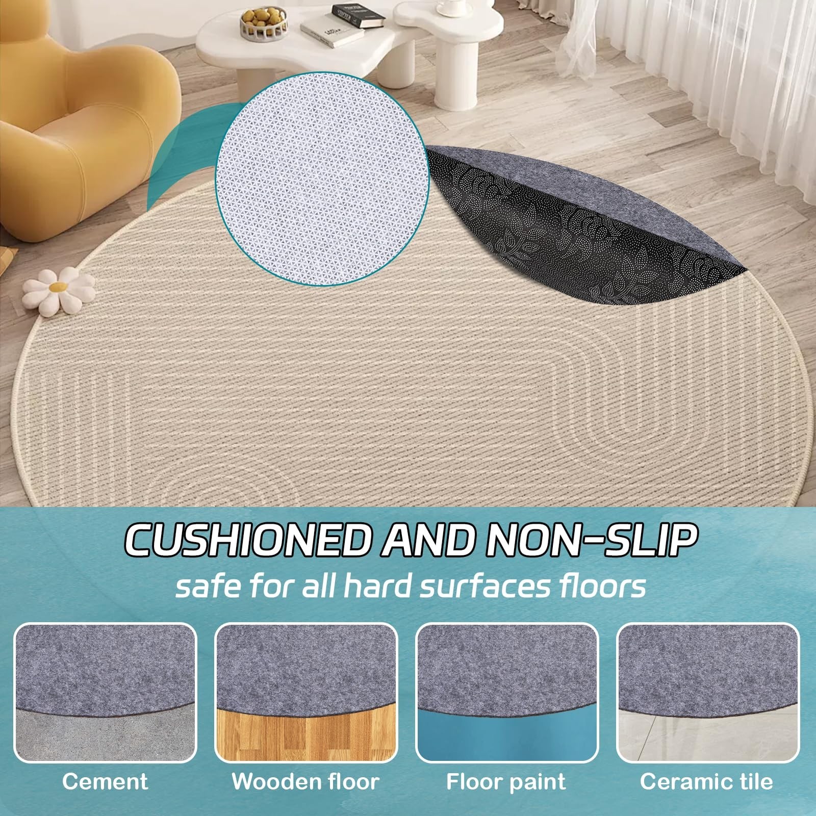 Waterproof Rug Pad Round 1/4Thick Waterproof Non-Slip Rug Pad,Pad for Hardwoo…