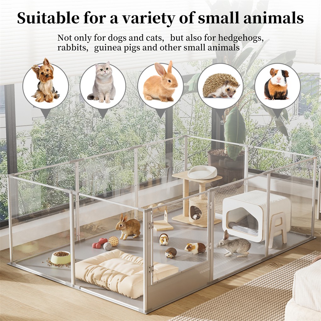 XL Panels Acrylic Dog Playpen Fence Deep Pet Whelping Box Lockable Enclosure Bed