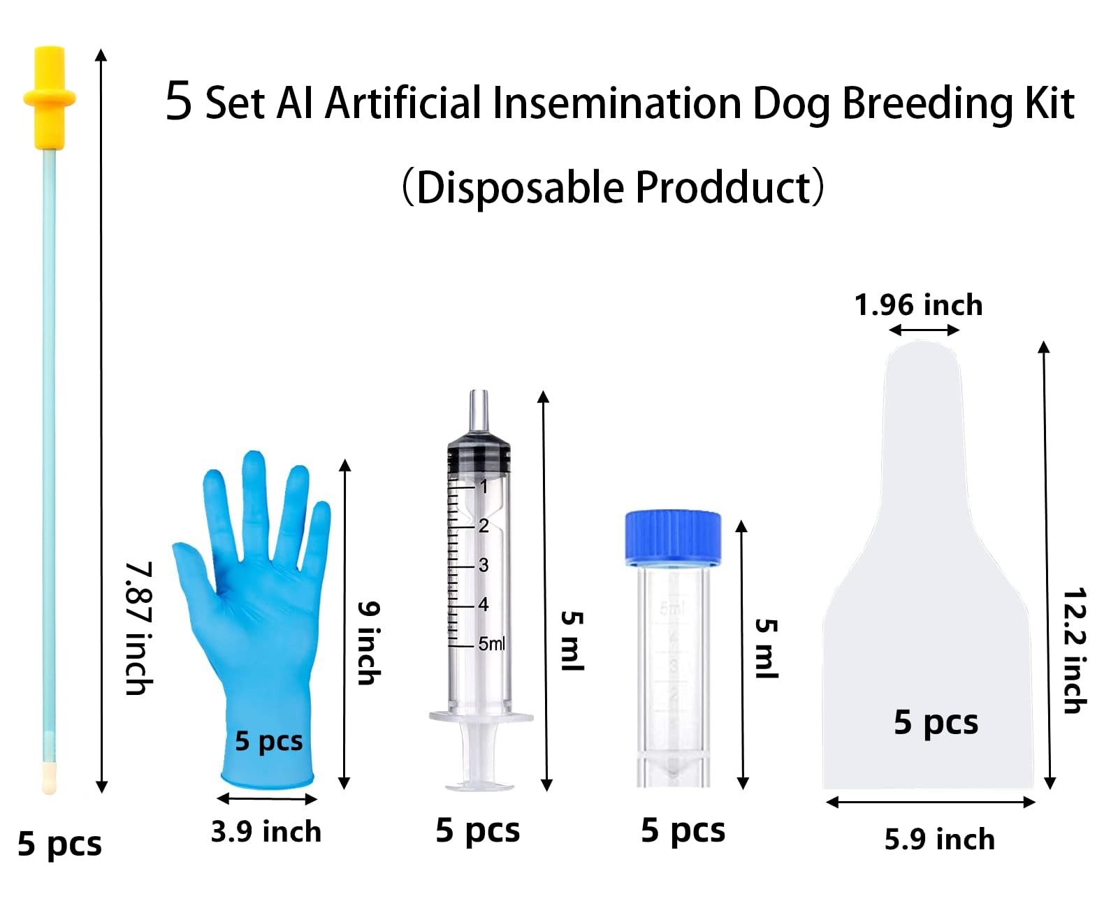 ROPUKEY 5 Set Dog AI Artificial Insemination Small Breeds (7.87 inch), blue