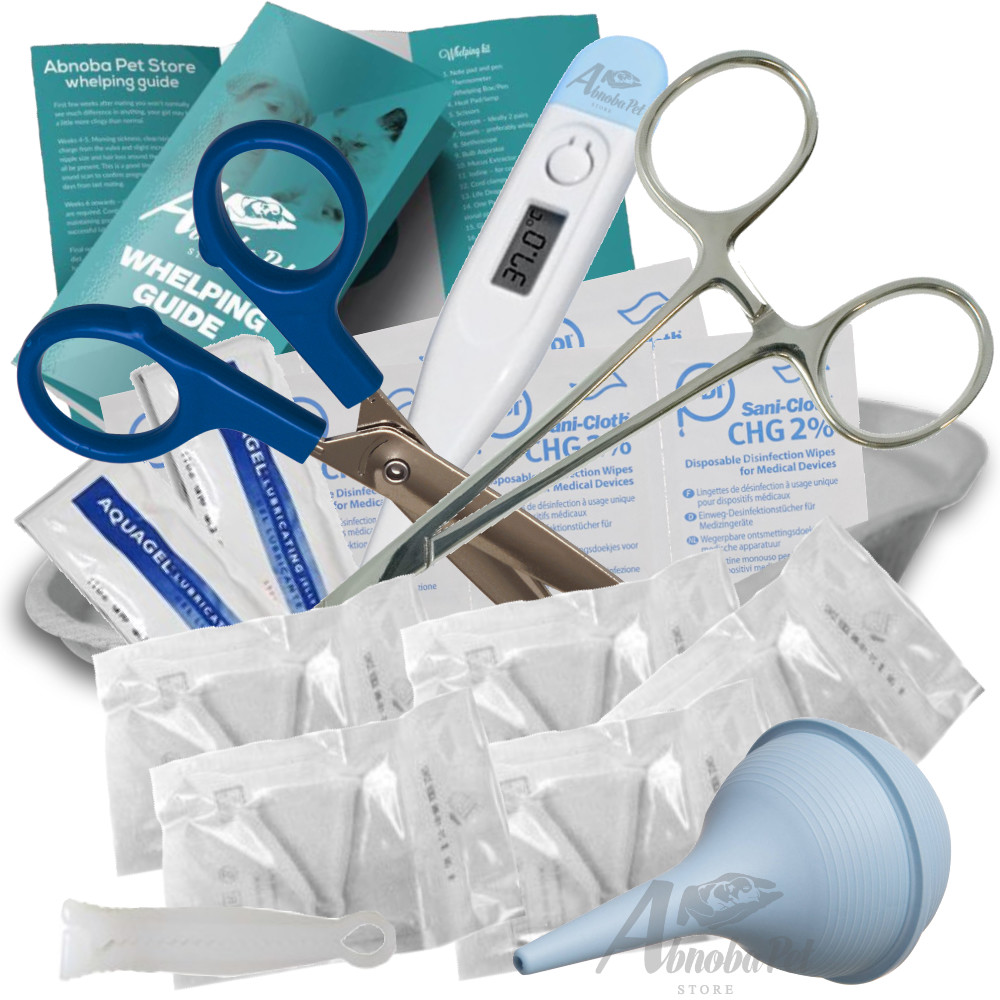 Puppy Whelping Kit Thermometer Sterile Cord Clamps Forceps Scissors Aspirator