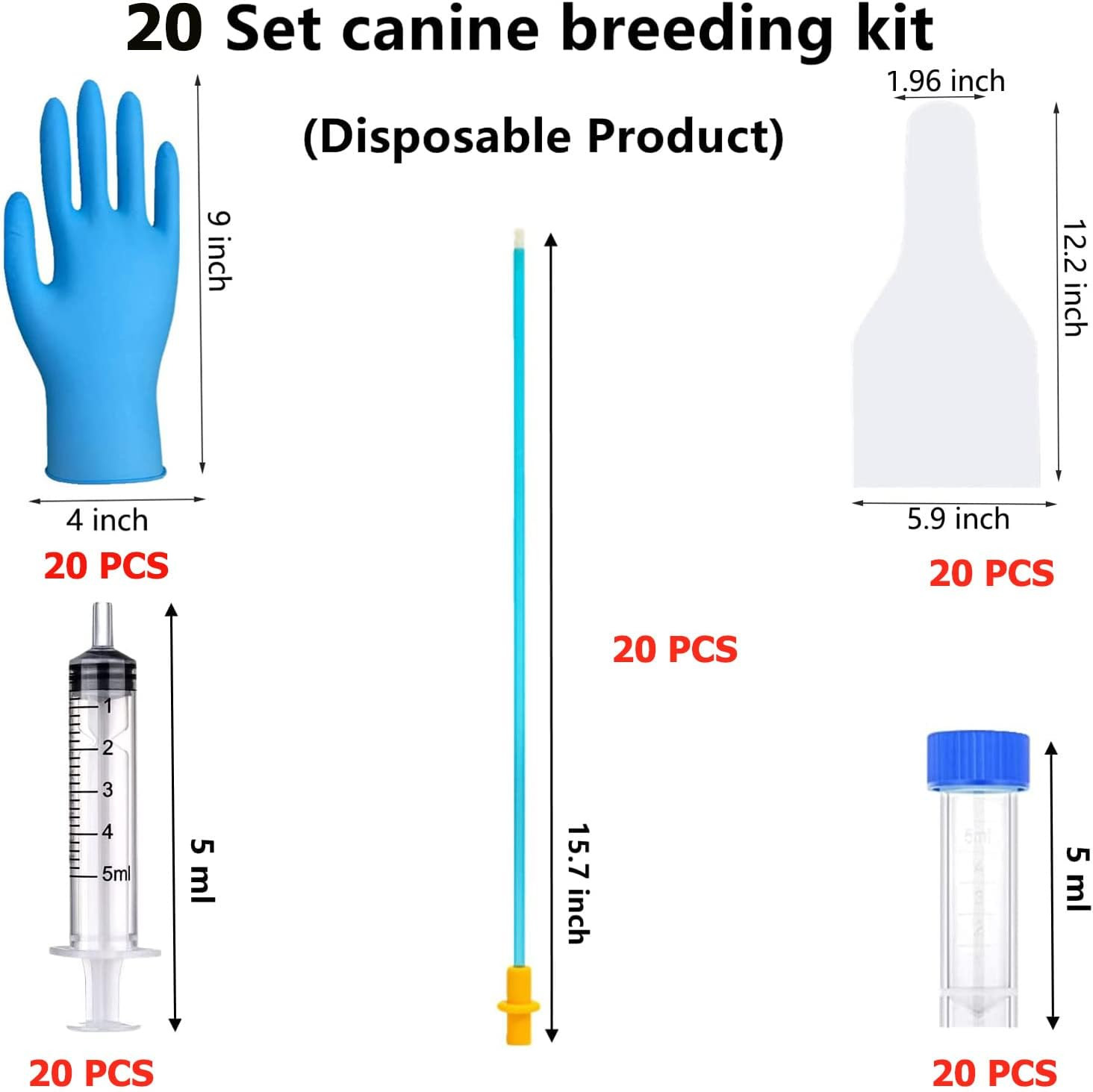 20 Set AI Artificial Insemination Dog Breeding Kit, Canine Breeding Kit, Dog Ins