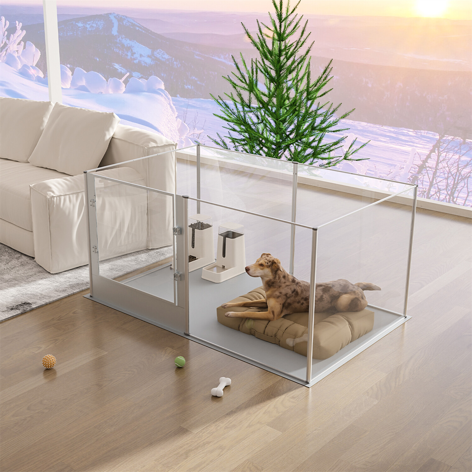 6 Panels Clear Acrylic Dog Whelping Fence Box for Large Pet Playpen Steel Lock