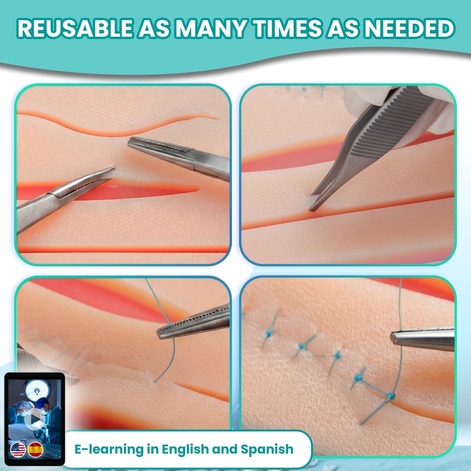 New Best Suture Practice Kit for Medicine and Vet Students, with Multilanguage