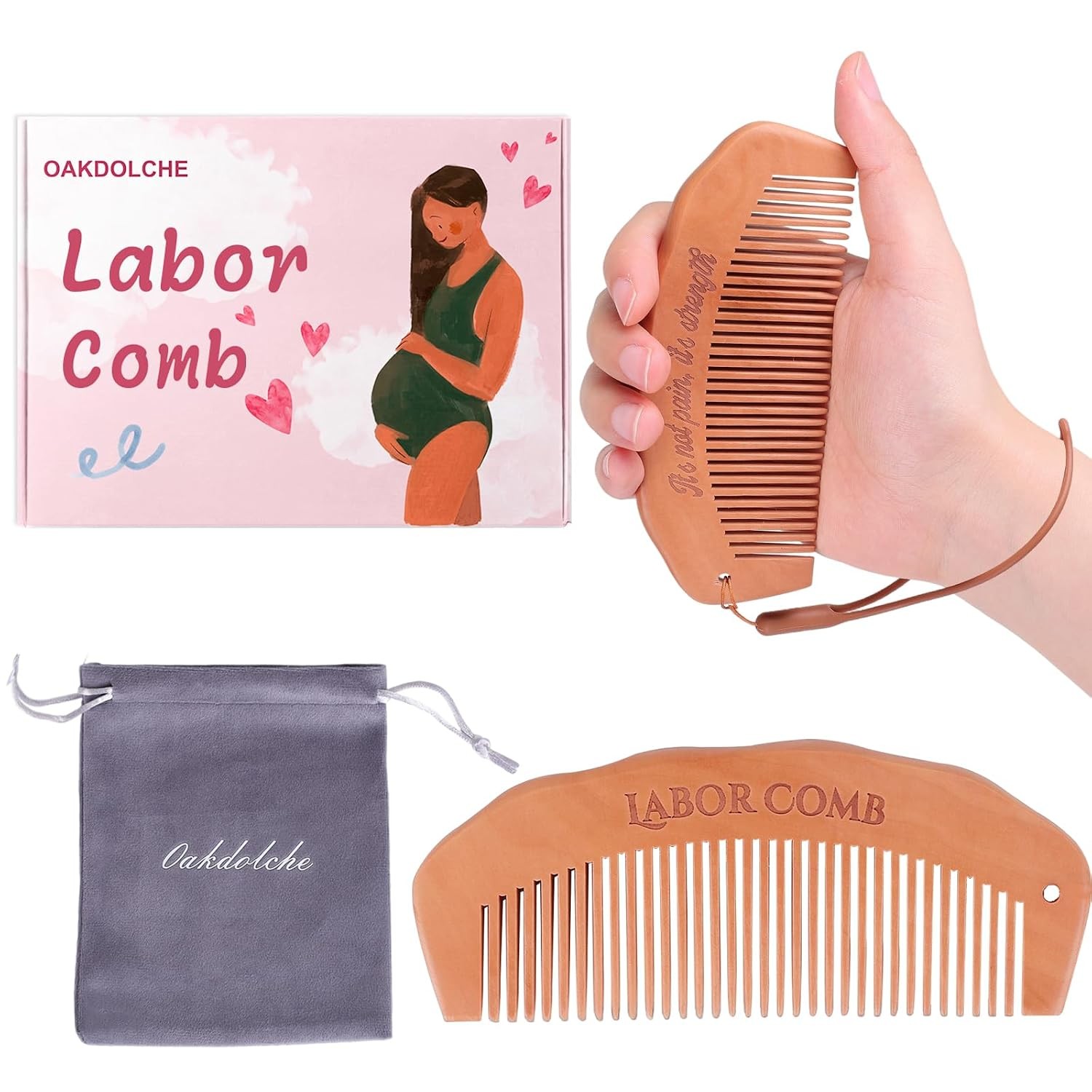 Wooden Birth Comb for Labor Pain Relief, Pregnancy Must Have, Gift for Mom