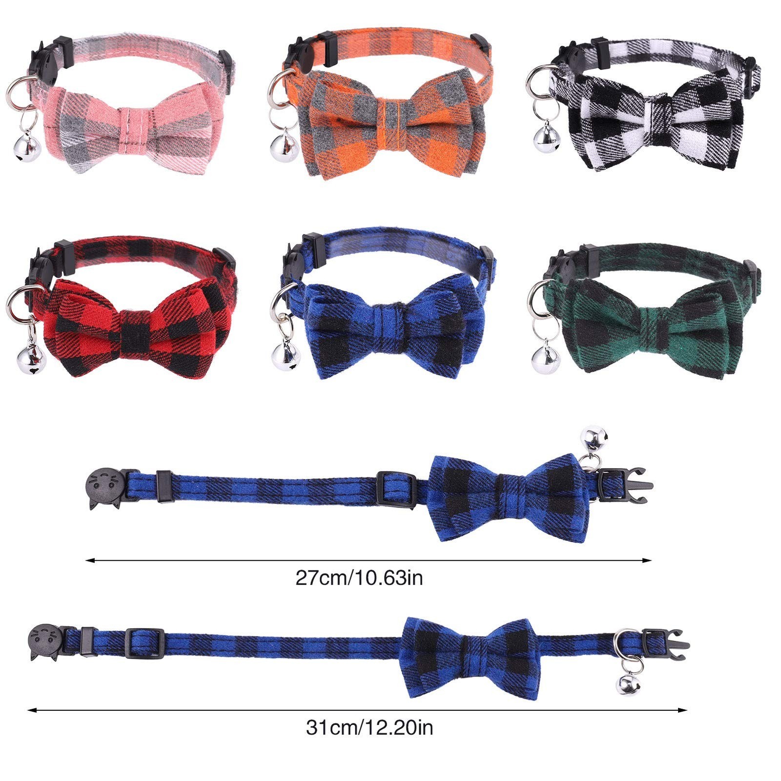 DragonflyDreams 6 PCS Cat Collars with Bow Tie and Bell,Cat Collars Plaid,Bre…