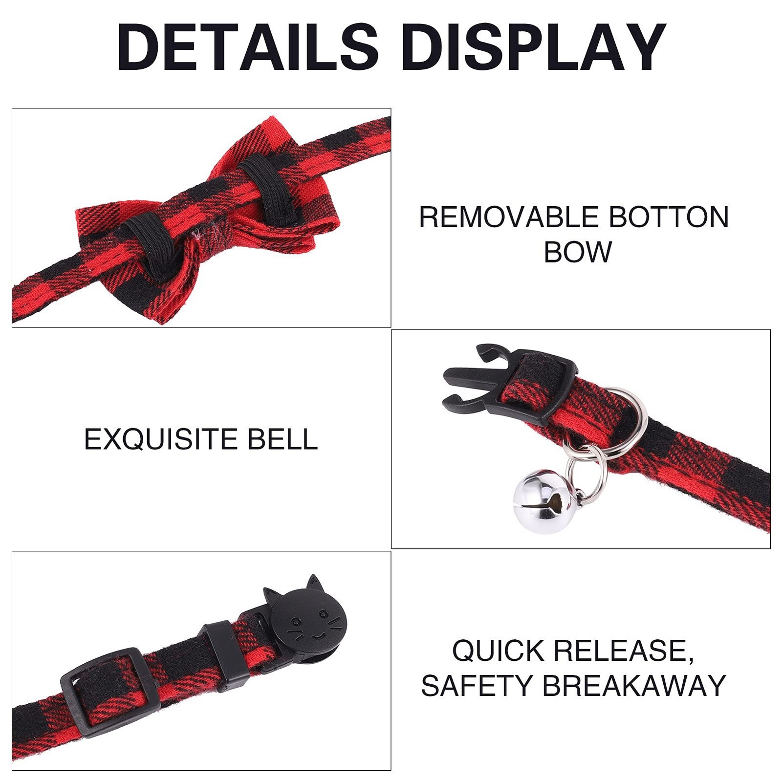 DragonflyDreams 6 PCS Cat Collars with Bow Tie and Bell,Cat Collars Plaid,Bre…